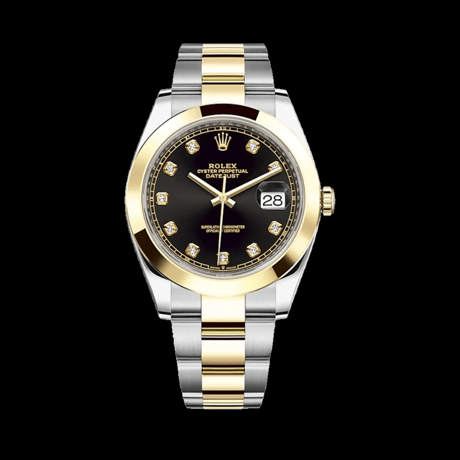 Rolex Datejust 41 126303 Stainless Steel Yellow Gold Black Diamond Dial