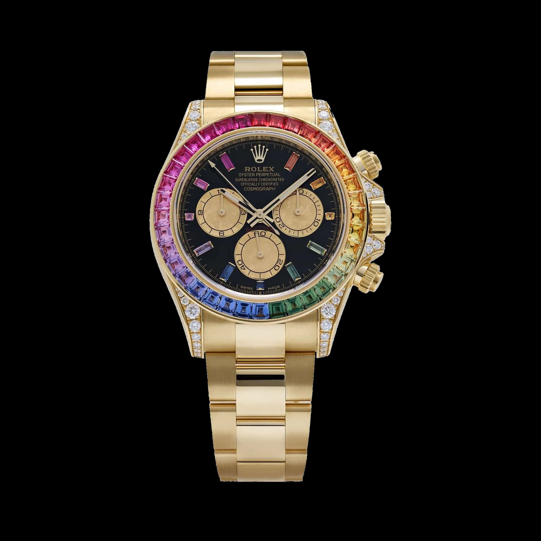 Rolex Daytona 126598RBOW 'Rainbow' Yellow Gold Black Dial Sapphire Bezel