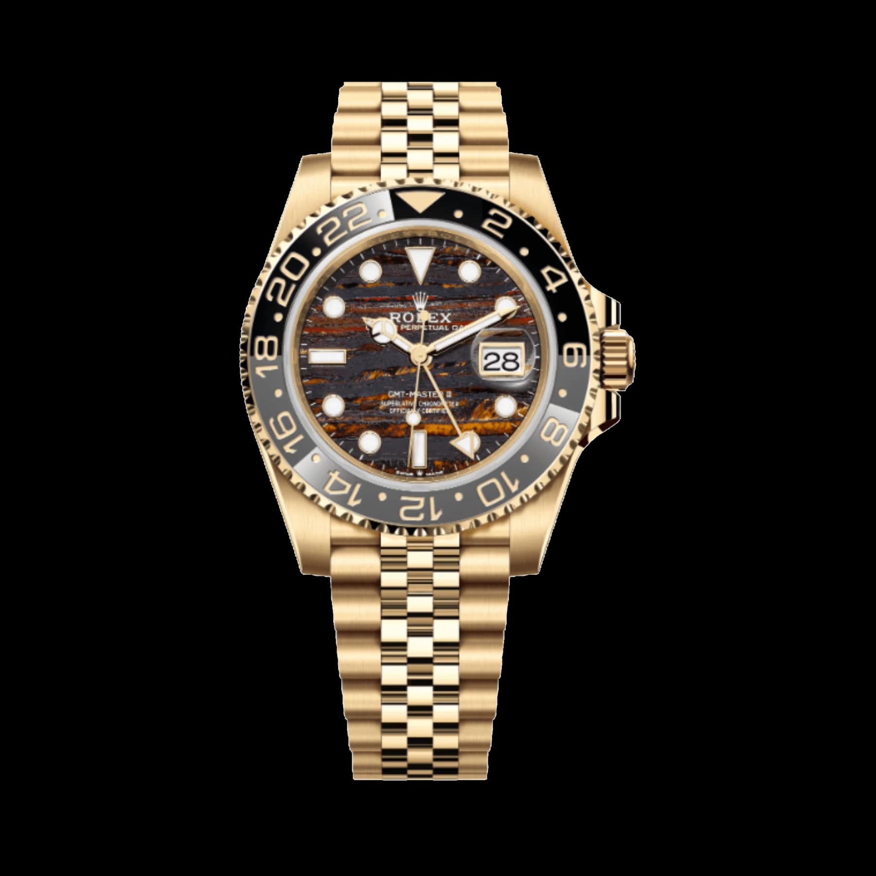 Rolex GMT-Master II 126718GRNR Yellow Gold Tiger Iron Dial Jubilee (2025)