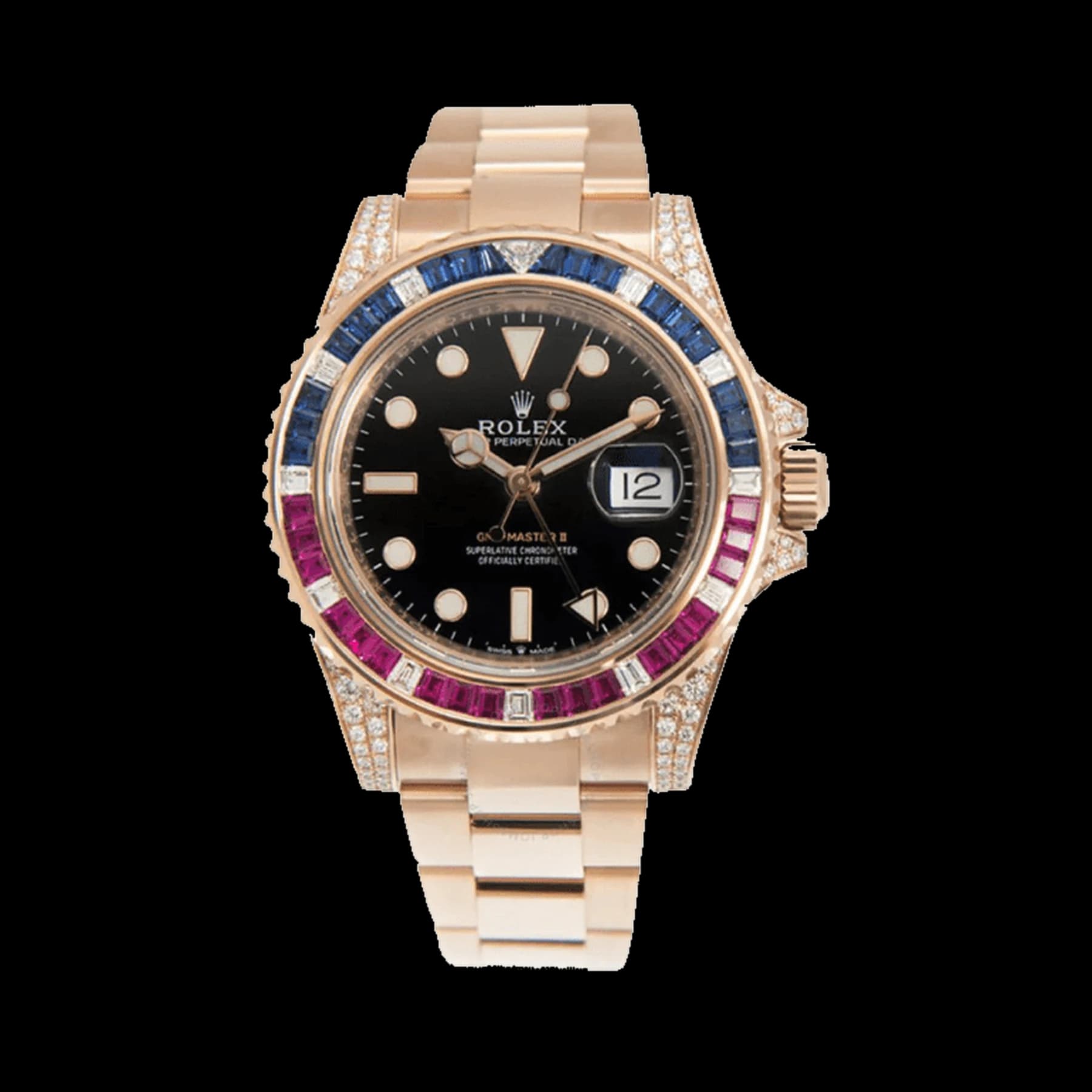 Rolex GMT-Master II 126755SARU 'SARU' Rose Gold Black Dial Diamond Bezel