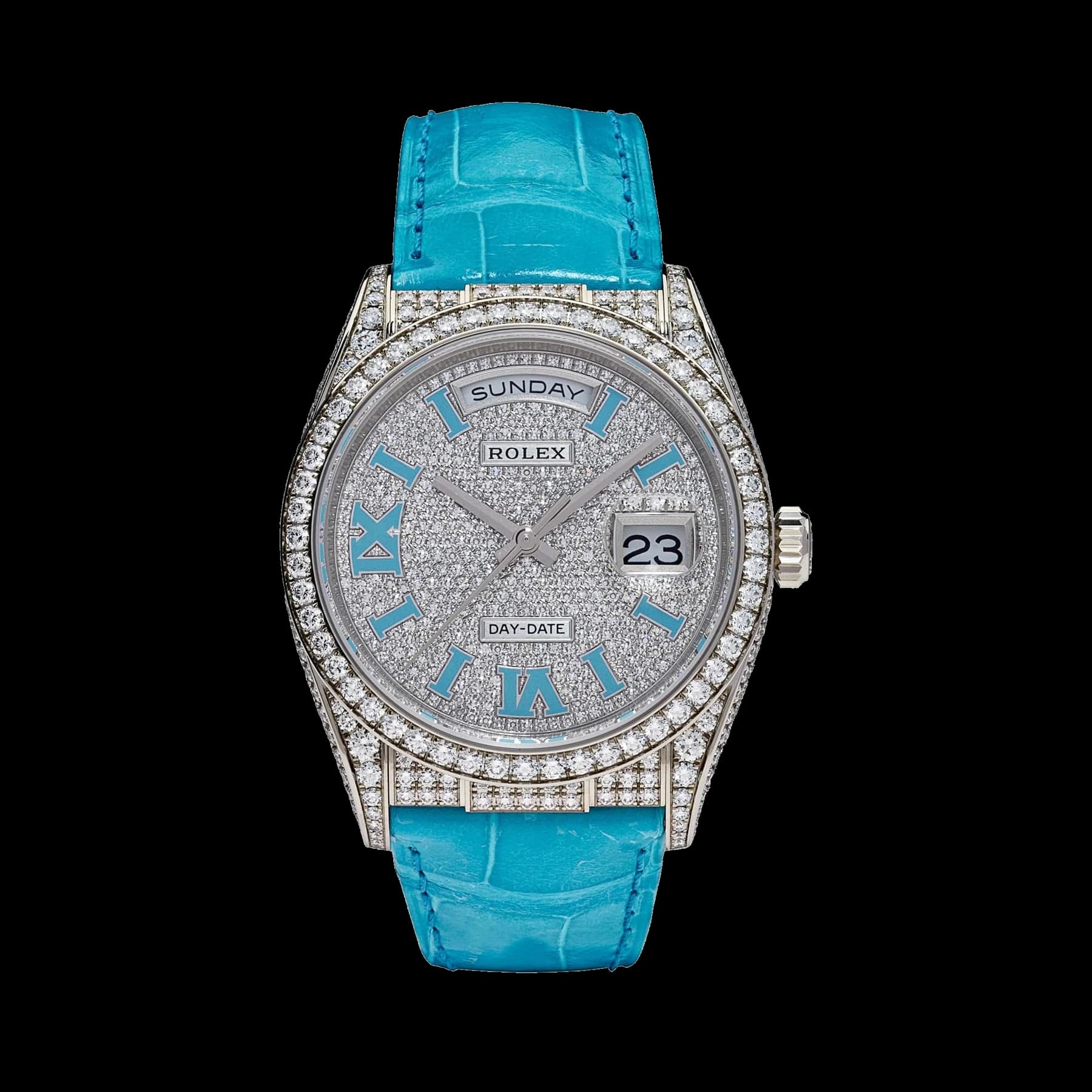 Rolex Day-Date 36 128159RBR White Gold Diamond Roman Dial