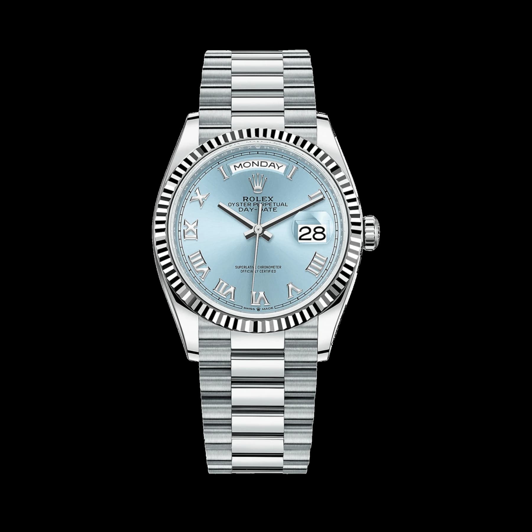 Rolex Day-Date 36 128236 Platinum Ice Blue Roman Numerals Dial (2023)