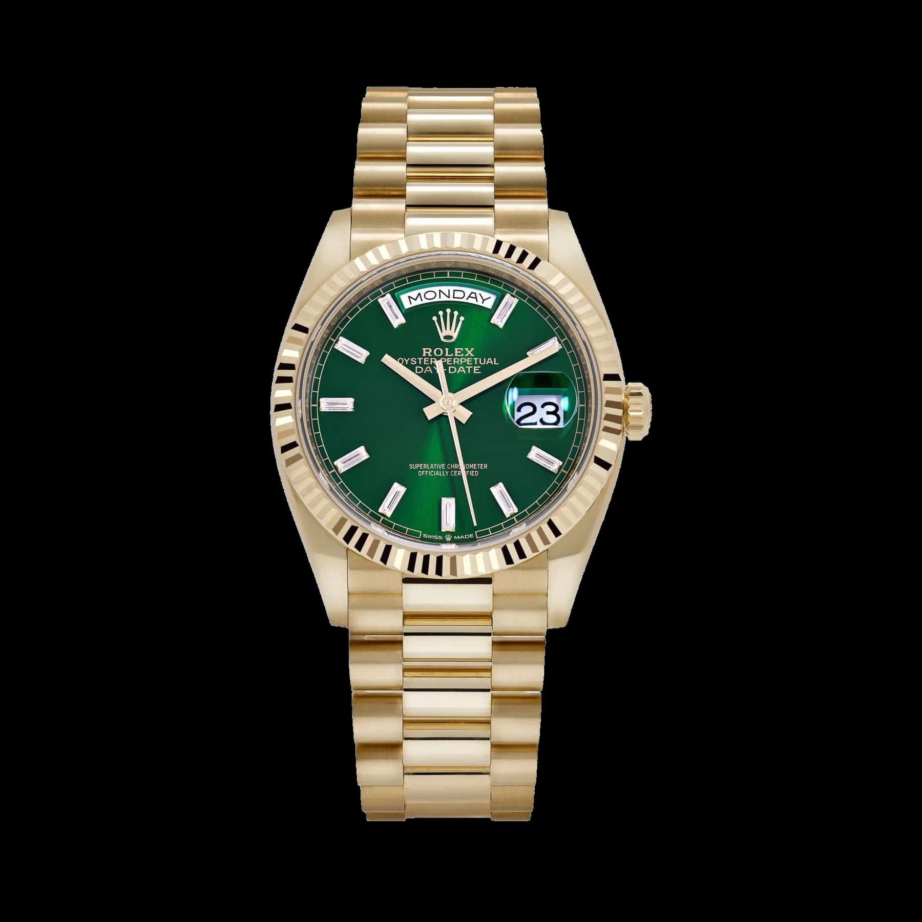 Rolex Day-Date 36 128238 Yellow Gold Green Diamond Baguette Dial (2025)