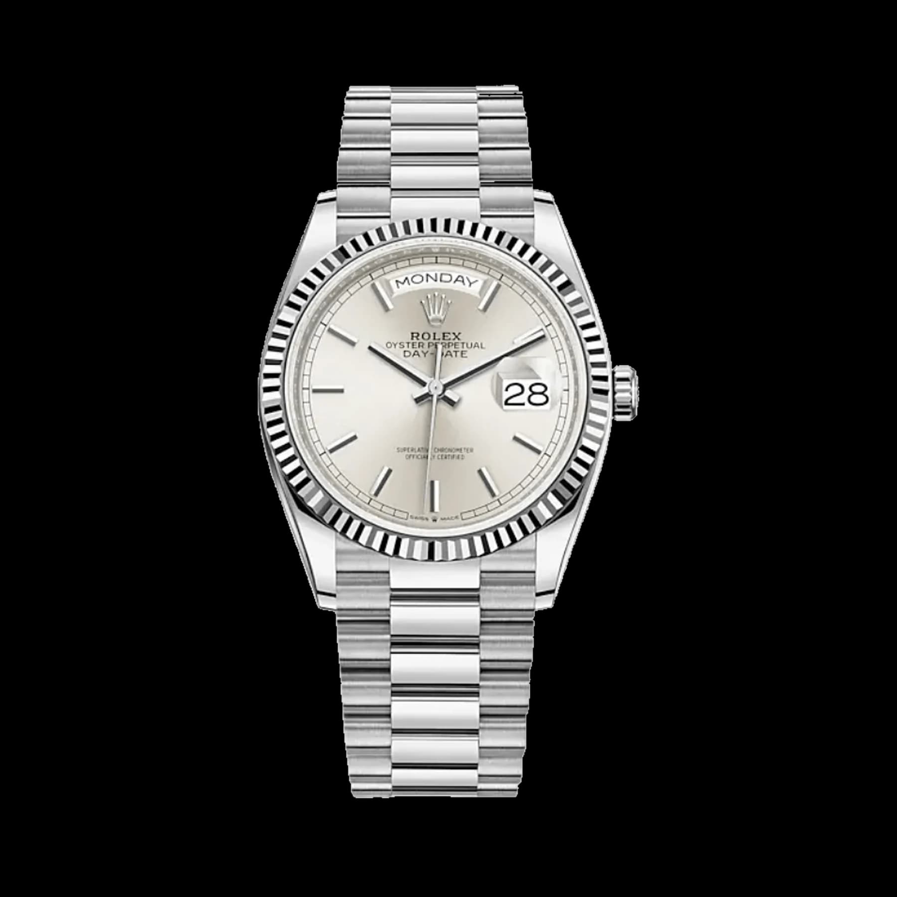 Rolex Day-Date 36 128239 White Gold Silver Dial