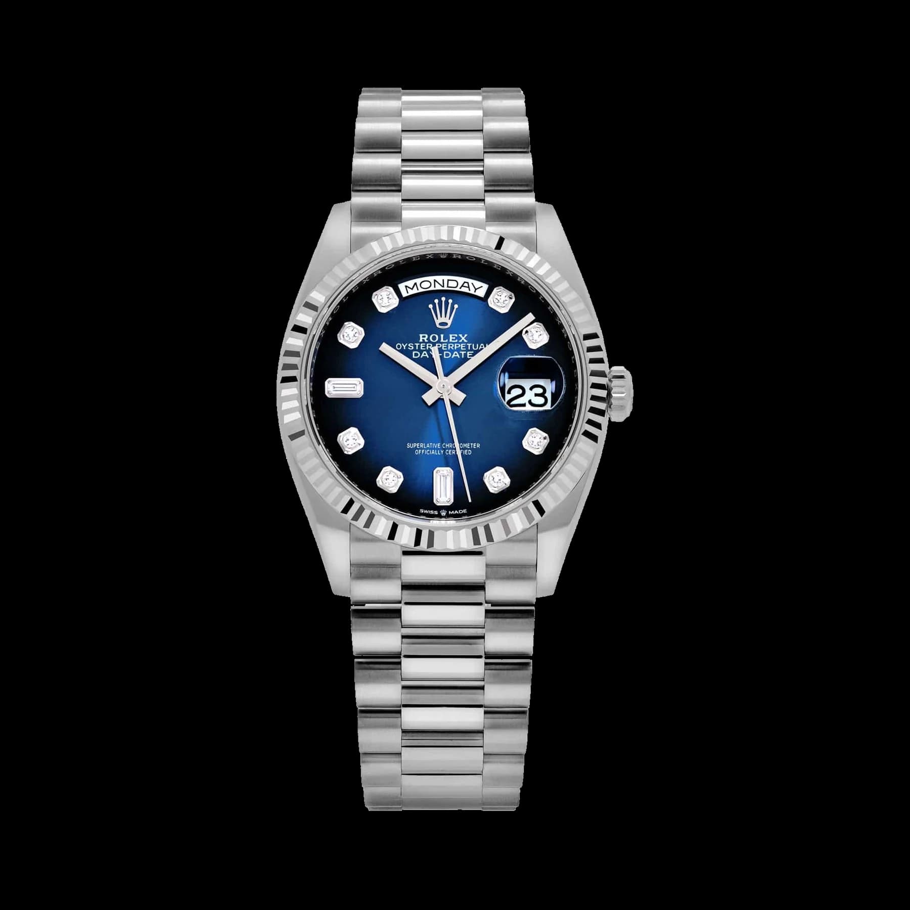 Rolex Day-Date 36 128239 White Gold Blue Ombre Diamond Dial (2023)