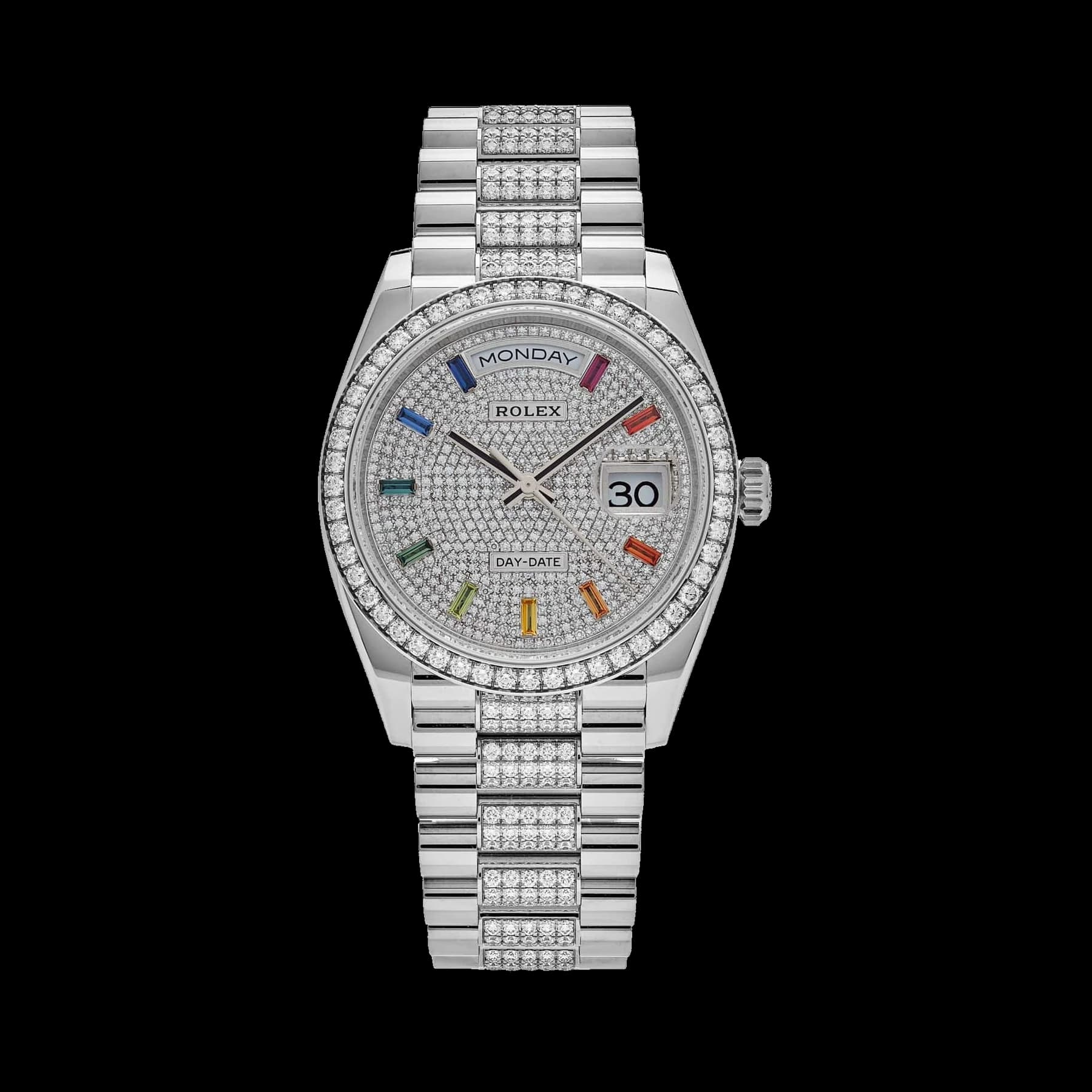 Rolex Day-Date 36 128349RBR White Gold Diamond Bezel Diamond-Paved Set