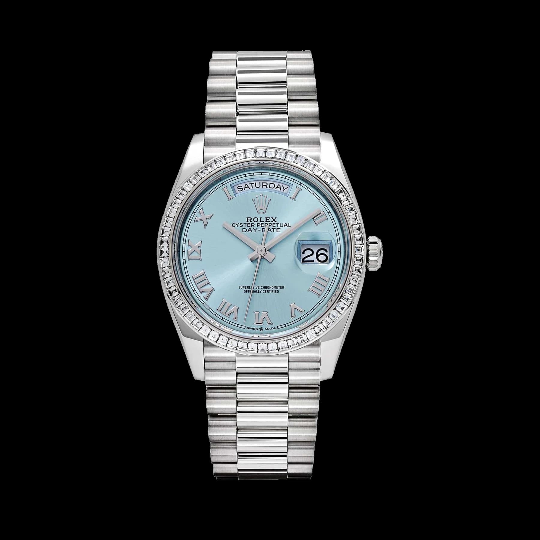 Rolex Day-Date 36 128396TBR Platinum Ice Blue Dial Diamond Bezel (2024)