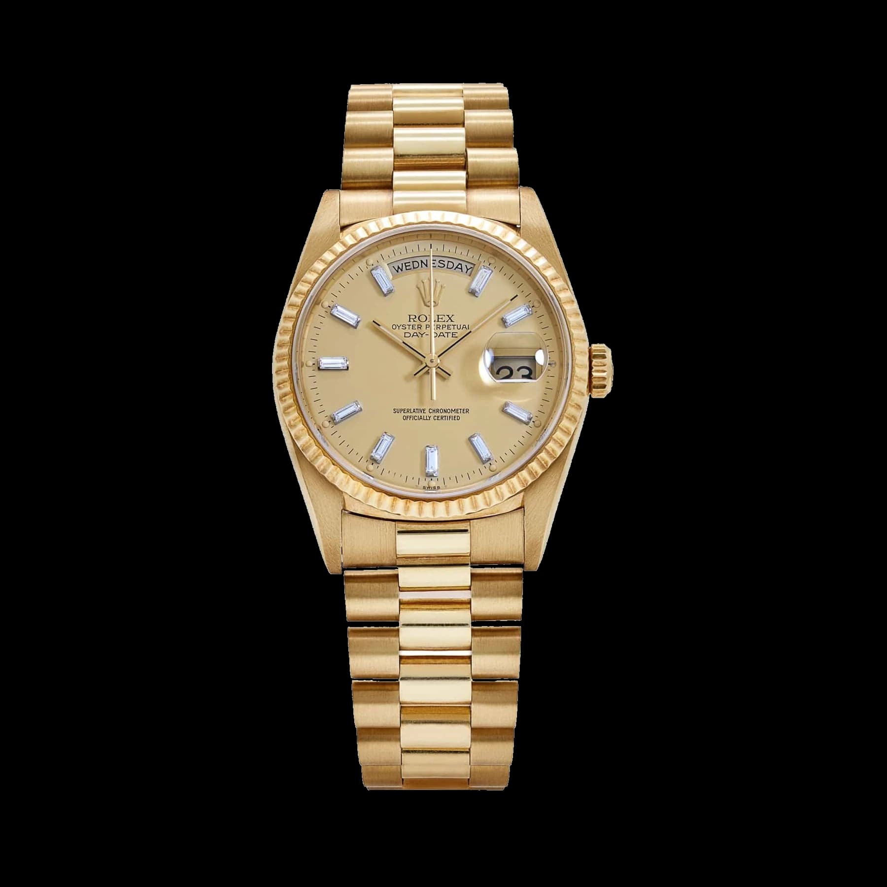 Rolex Day-Date 18238 Yellow Gold Champagne Diamond Baguette Dial (1991)