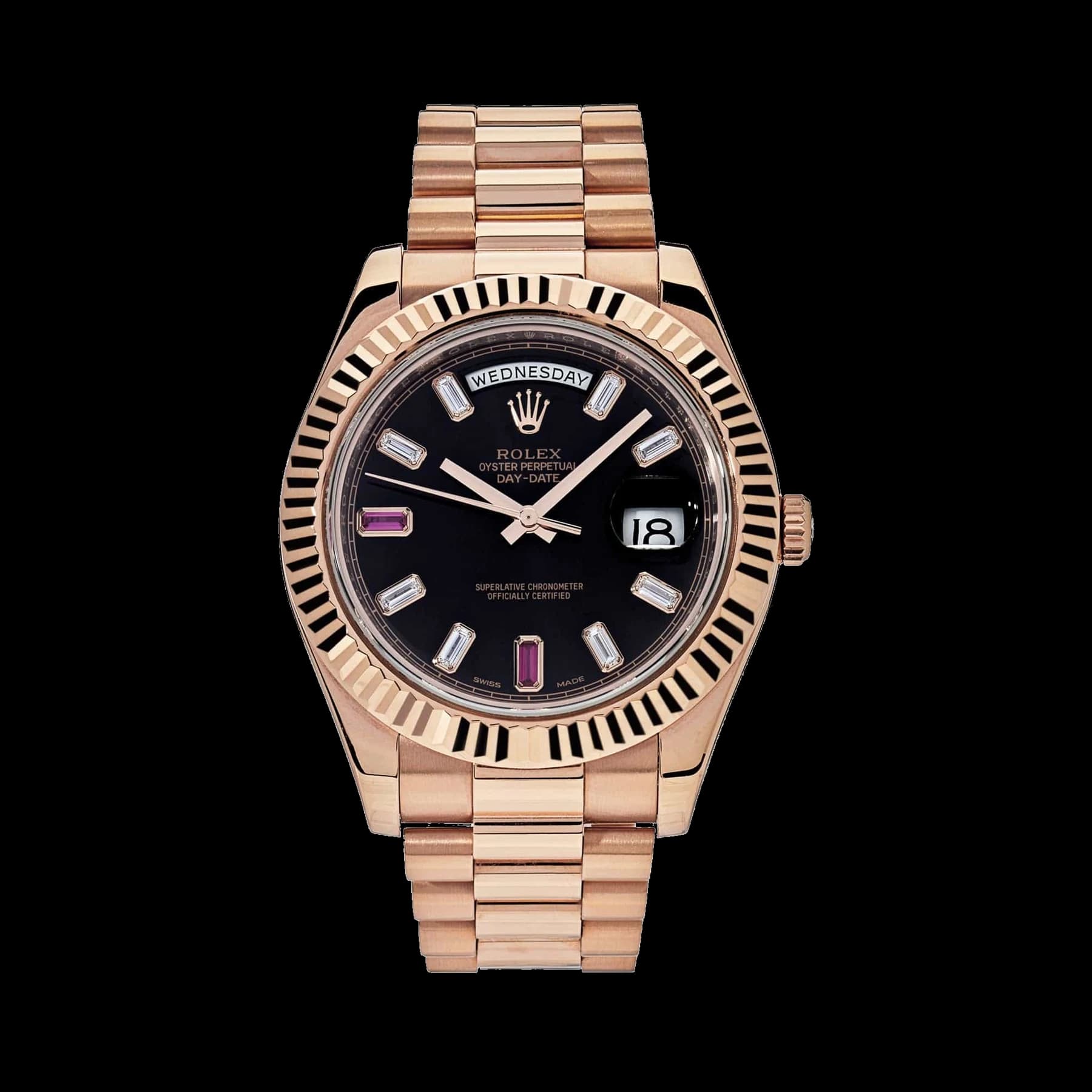 Rolex Day-Date 41 218235 Rose Gold Black Ruby Dial
