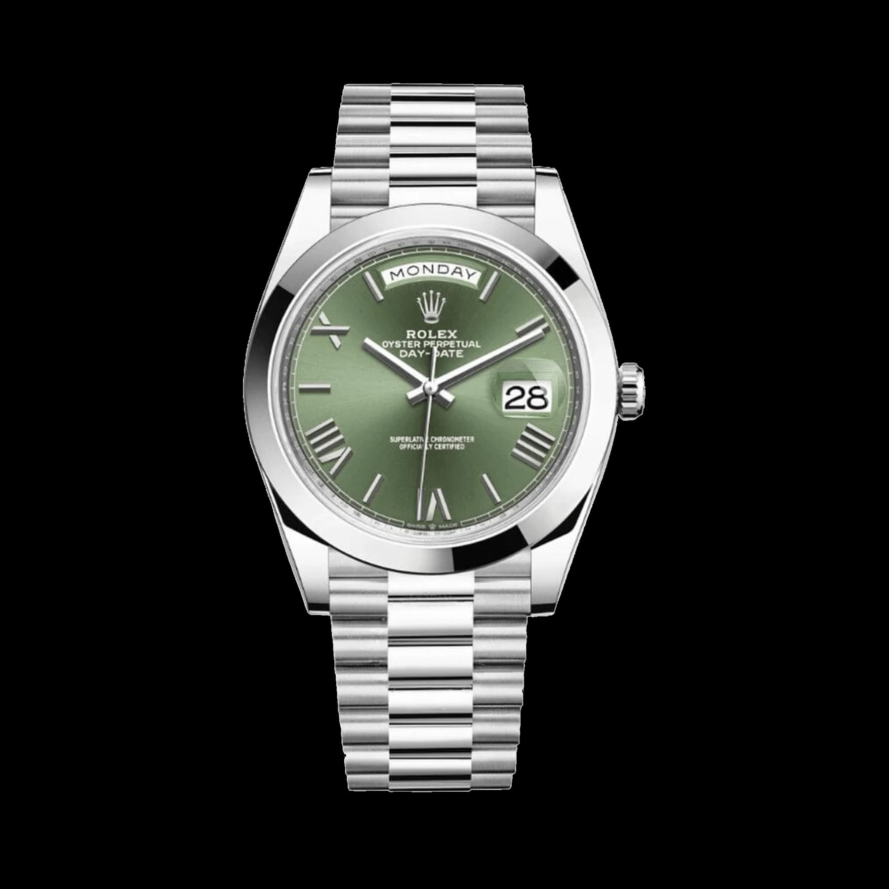 Rolex Day-Date 40 228206 Platinum President Olive Green Dial