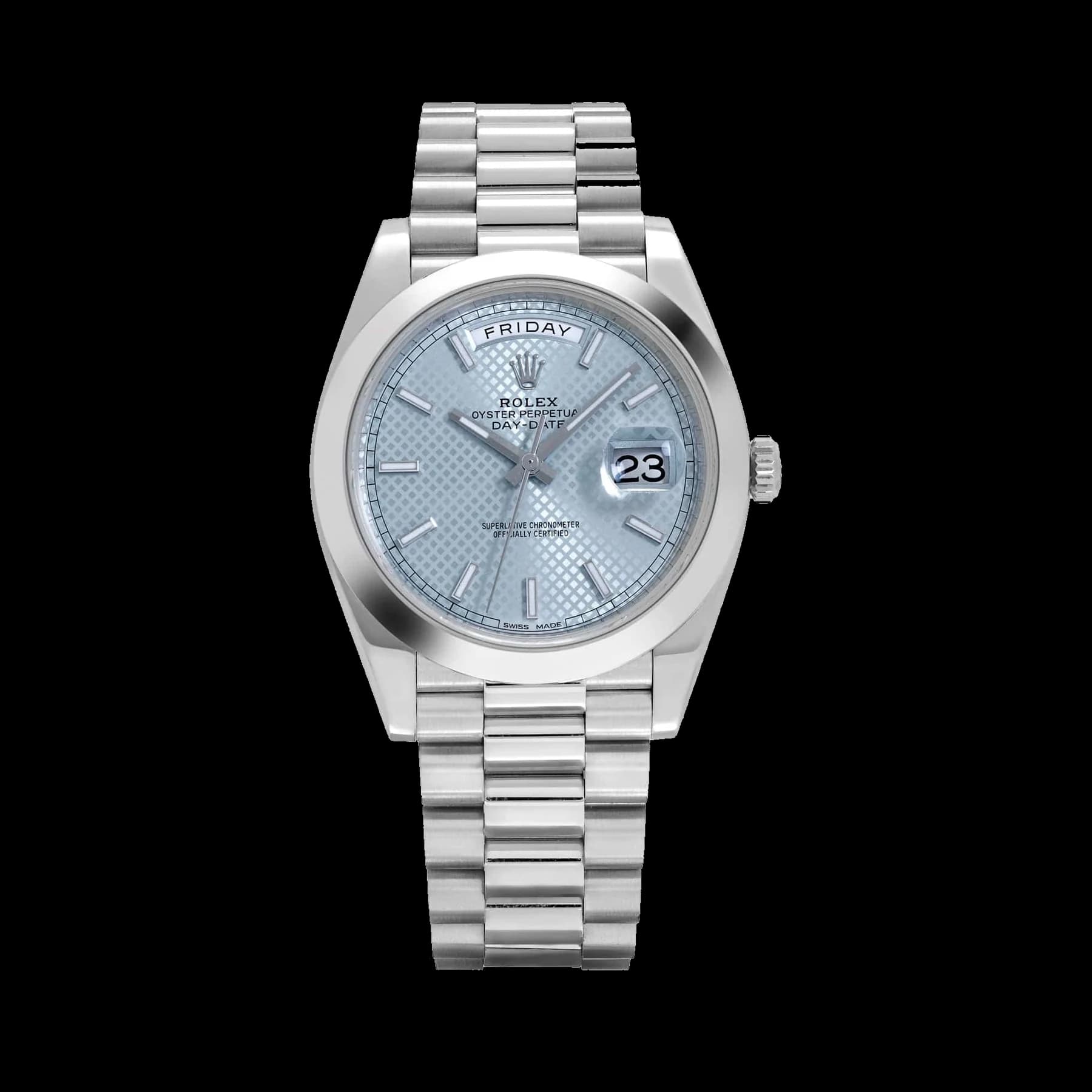 Rolex Day-Date 228206 40 Platinum Ice Blue Diagonal Motif Dial
