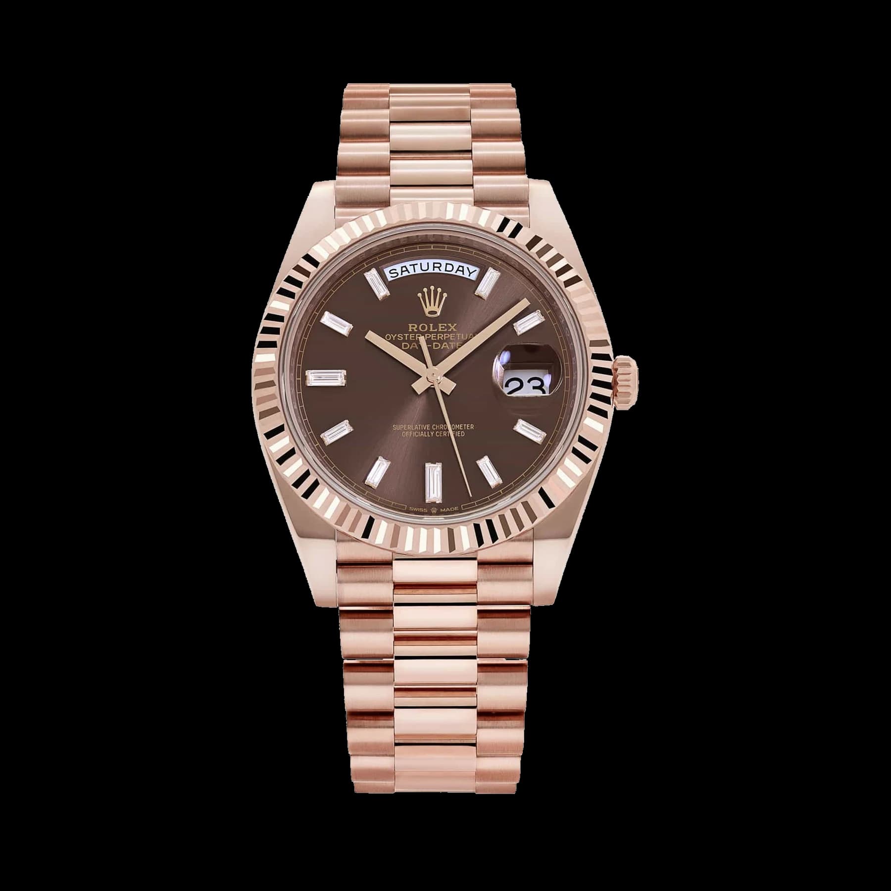 Rolex Day-Date 40 228235 Rose Gold Chocolate Diamond Baguette Dial (2026)
