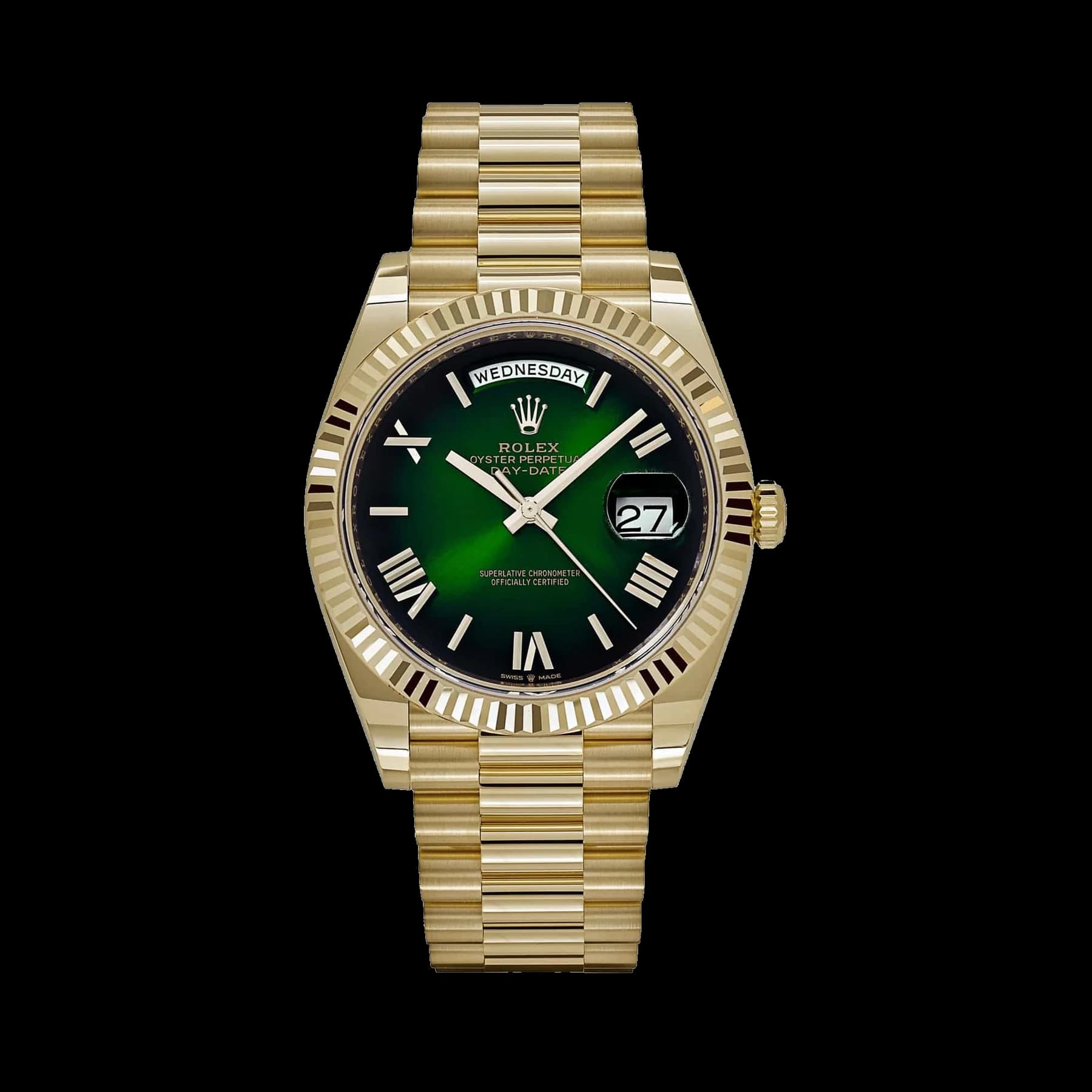 Rolex Day-Date 40 228238 Yellow Gold Green Ombre Roman Numerals Dial (2025)
