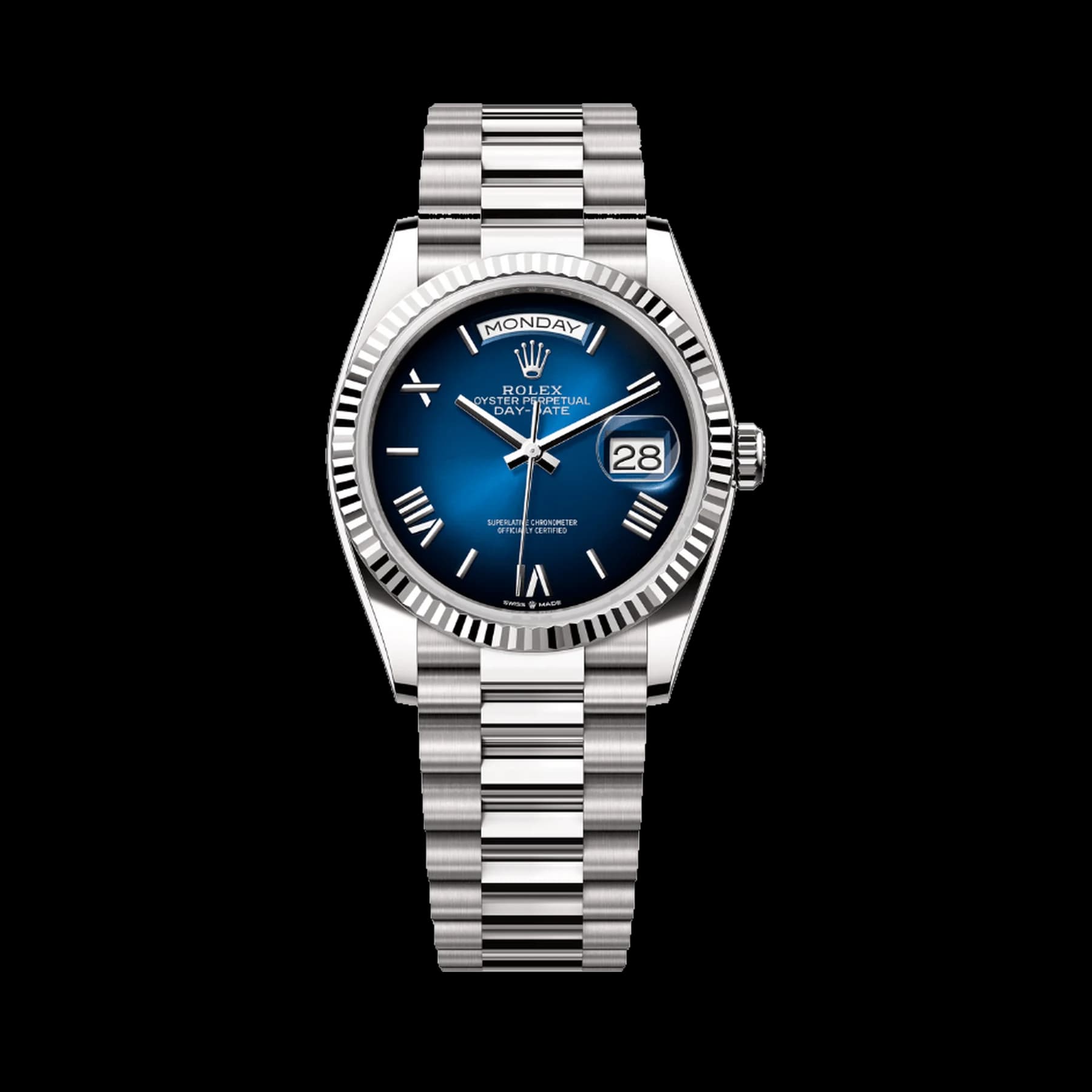 Rolex Day-Date 40 228239 White Gold Blue Ombre Roman Numeral Dial (2025)