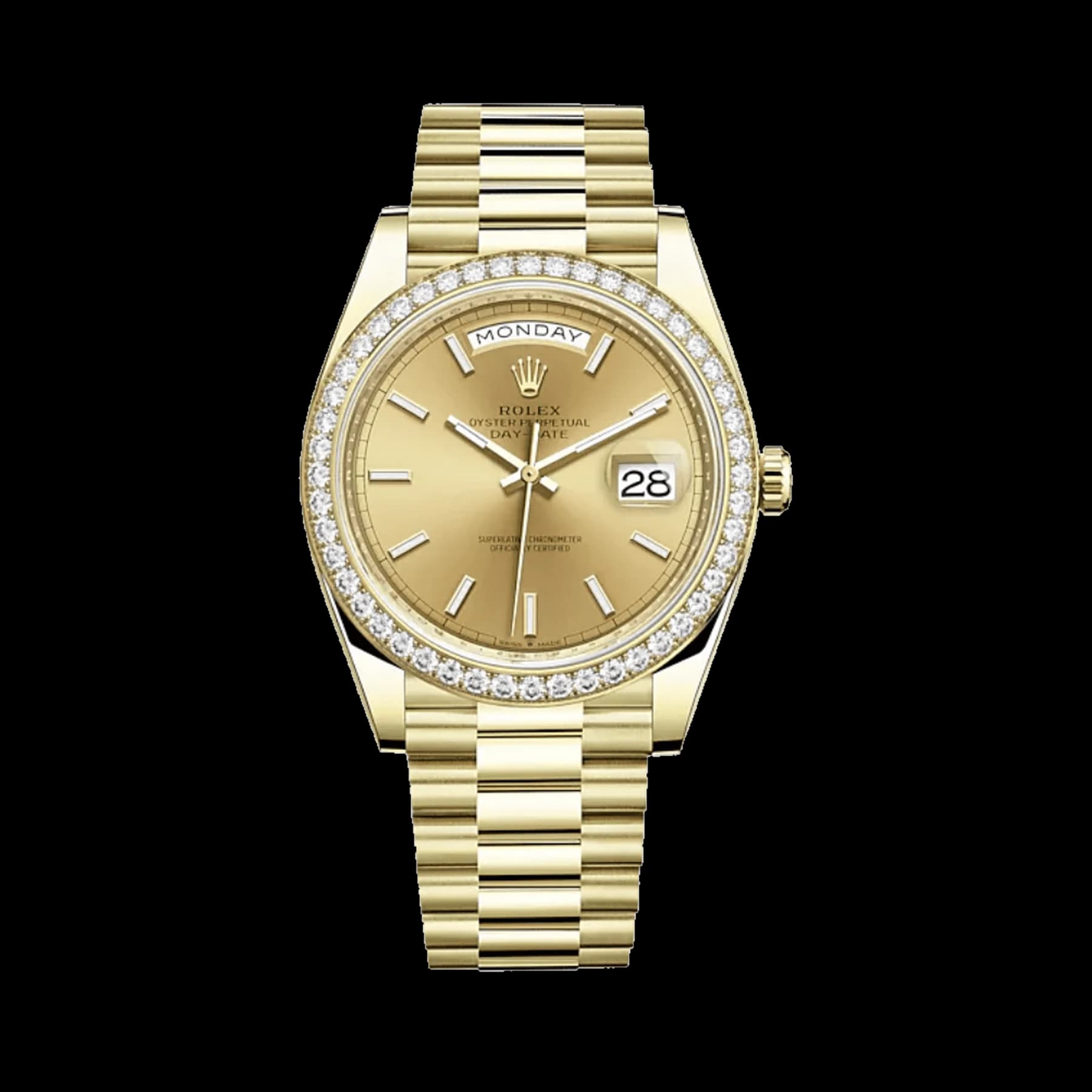 Rolex Day-Date 40 228348RBR Yellow Gold Diamond Bezel Champagne Dial