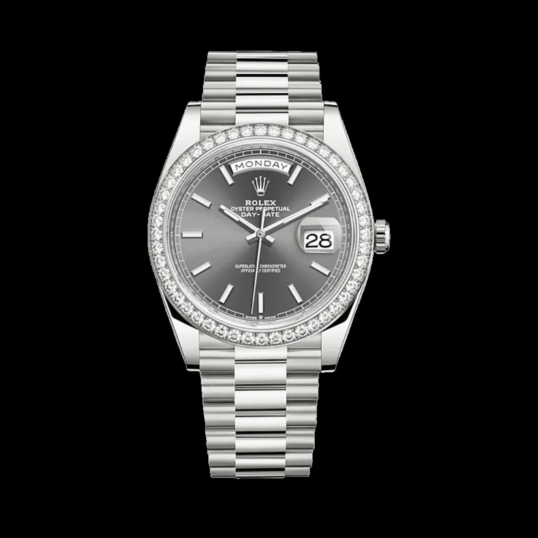 Rolex Day-Date 40 228349RBR White Gold Diamond Bezel Slate Dial