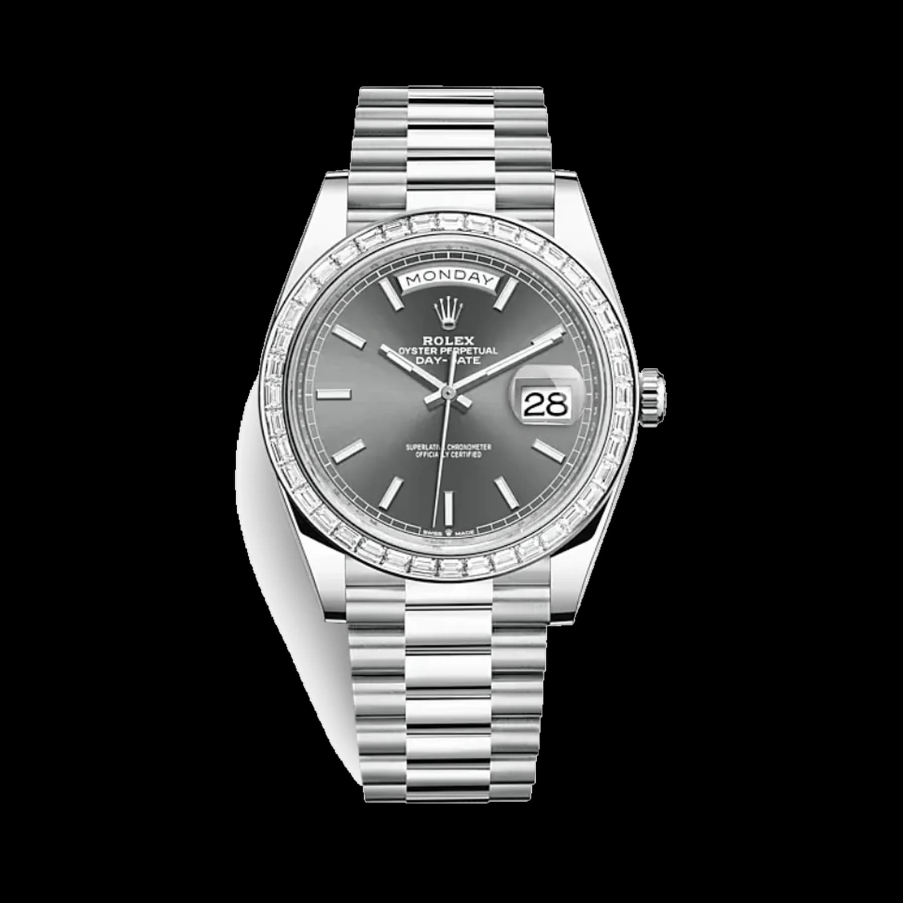 Rolex Day-Date 40 228396TBR Platinum Diamond Bezel Slate Dial