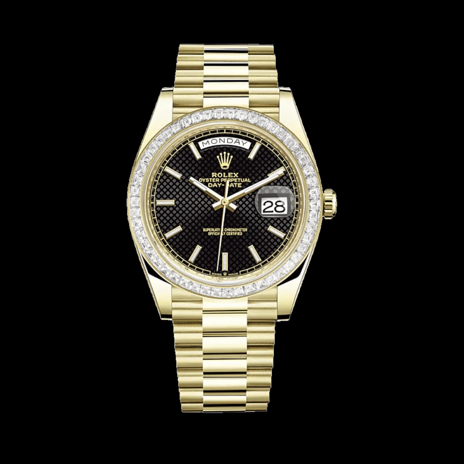 Rolex Day-Date 40 228398TBR Yellow Gold Diamond Bezel Black Dial
