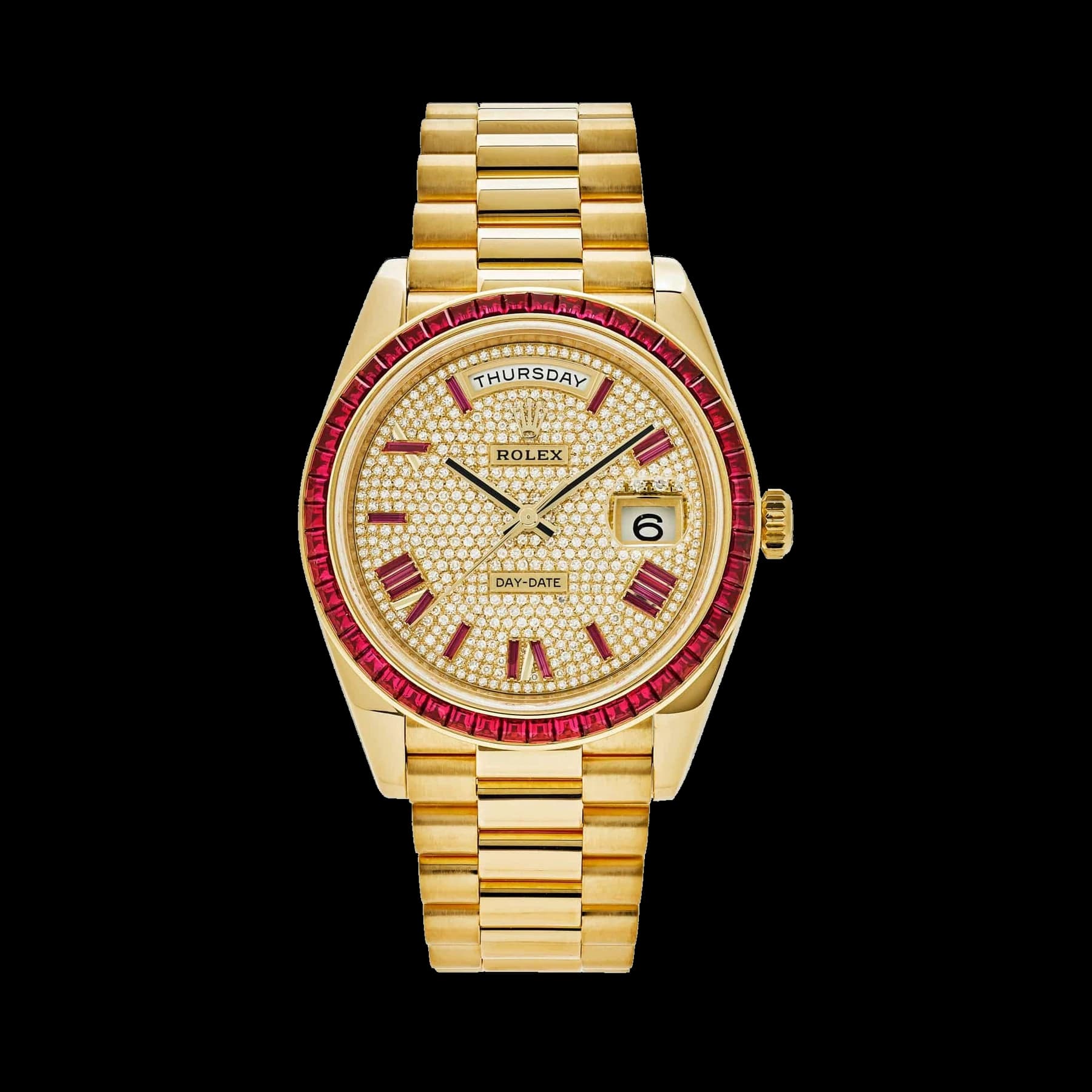 Rolex Day-Date 40 228398TRU Yellow Gold Roman Dial Ruby Bezel