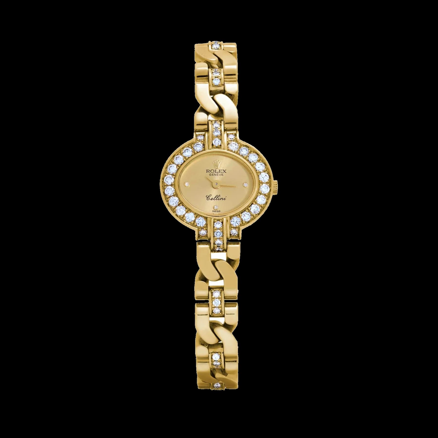 Rolex Cellini 2435 'Ladies' Yellow Gold Champagne Diamond Dial Diamond Bezel