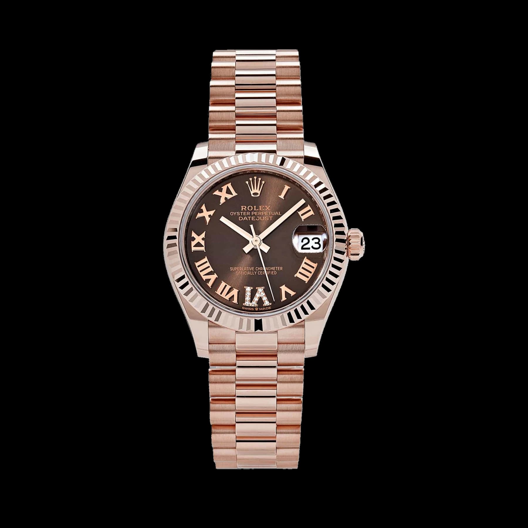 Rolex Datejust 31 278275 'Ladies' Rose Gold Chocolate Roman Numerals Diamond Dial (2022)