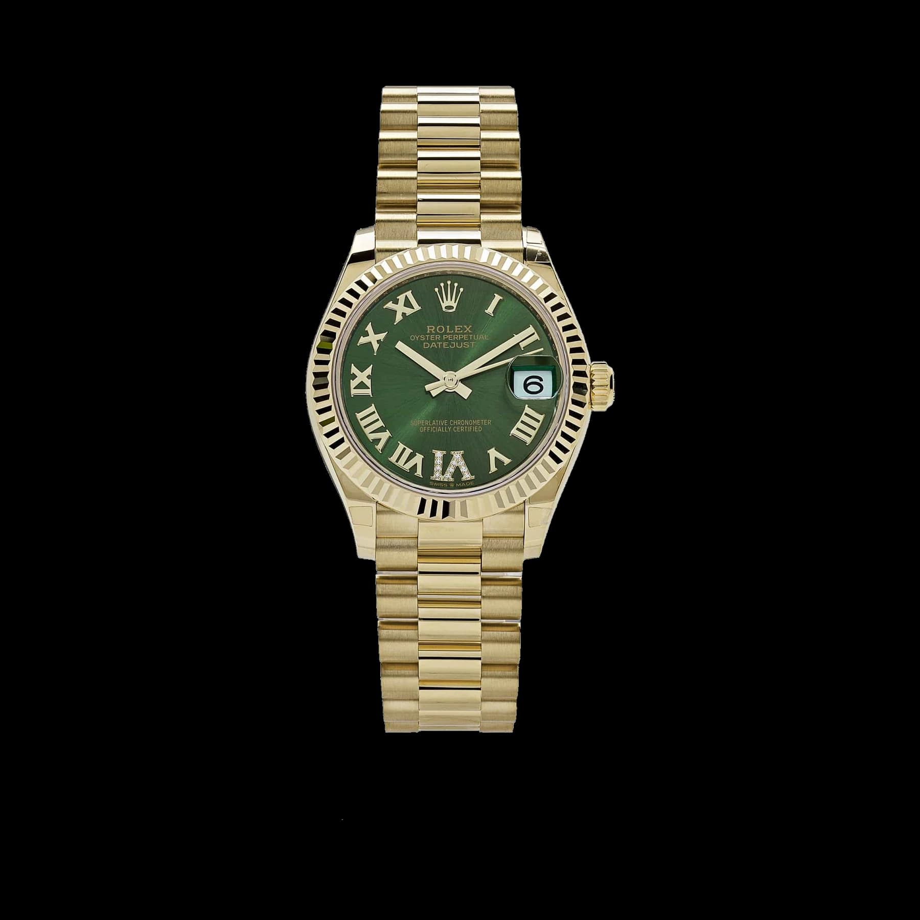 Rolex Datejust 31 278278 'Ladies' Yellow Gold Diamond Green Dial President (2023)