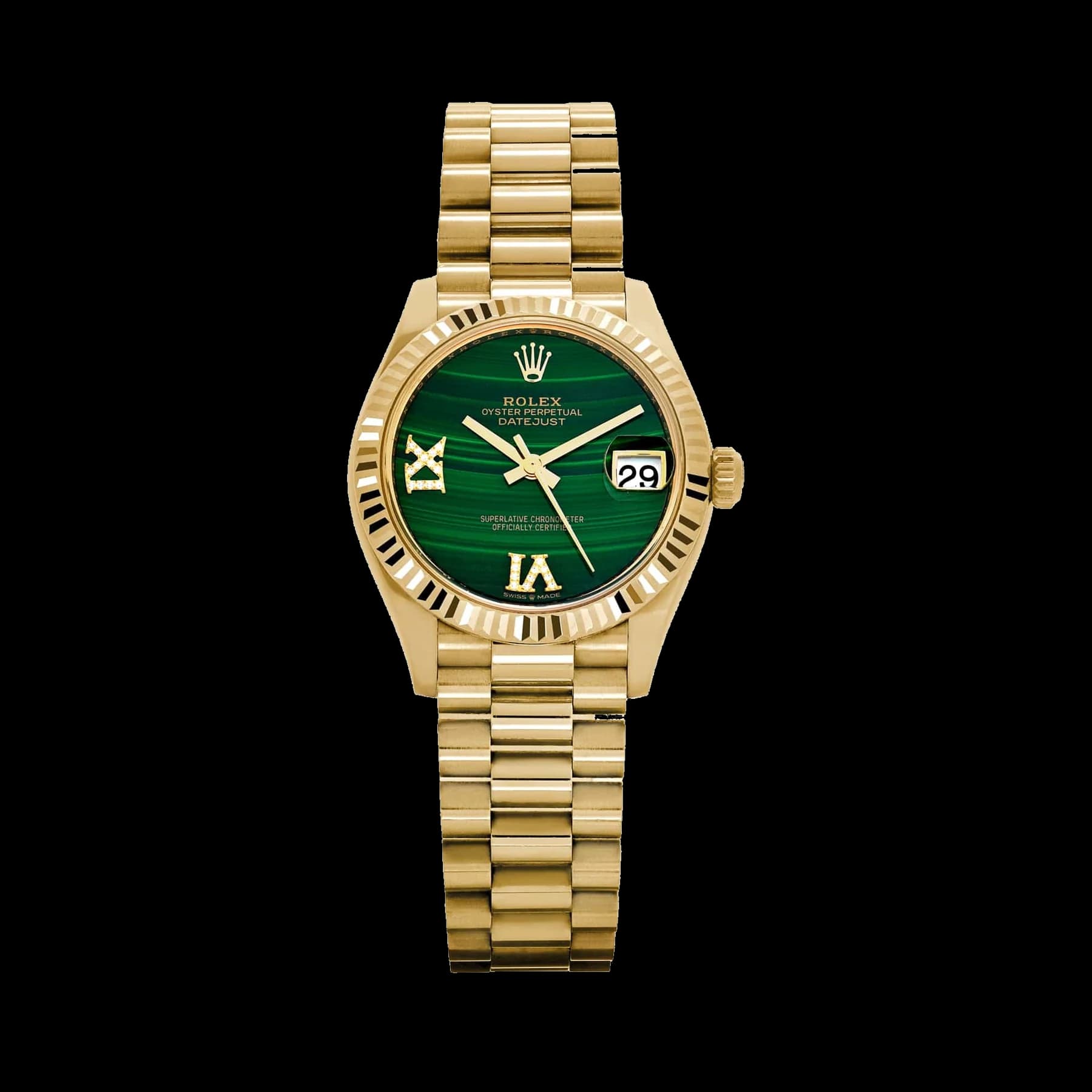 Rolex Datejust 31 278278 'Ladies' Yellow Gold Malachite Diamond Dial