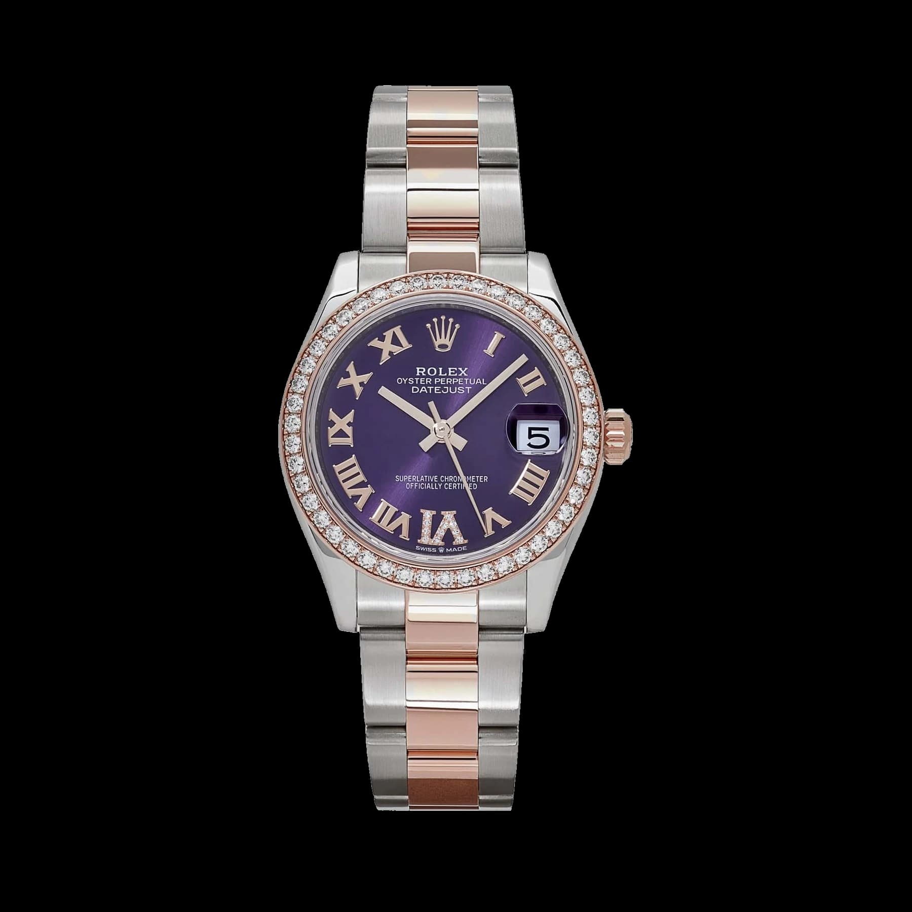 Rolex Datejust 31 278381RBR 'Ladies' Stainless Steel Rose Gold Aubergine Purple Dial Diamond Bezel Oyster (2022)