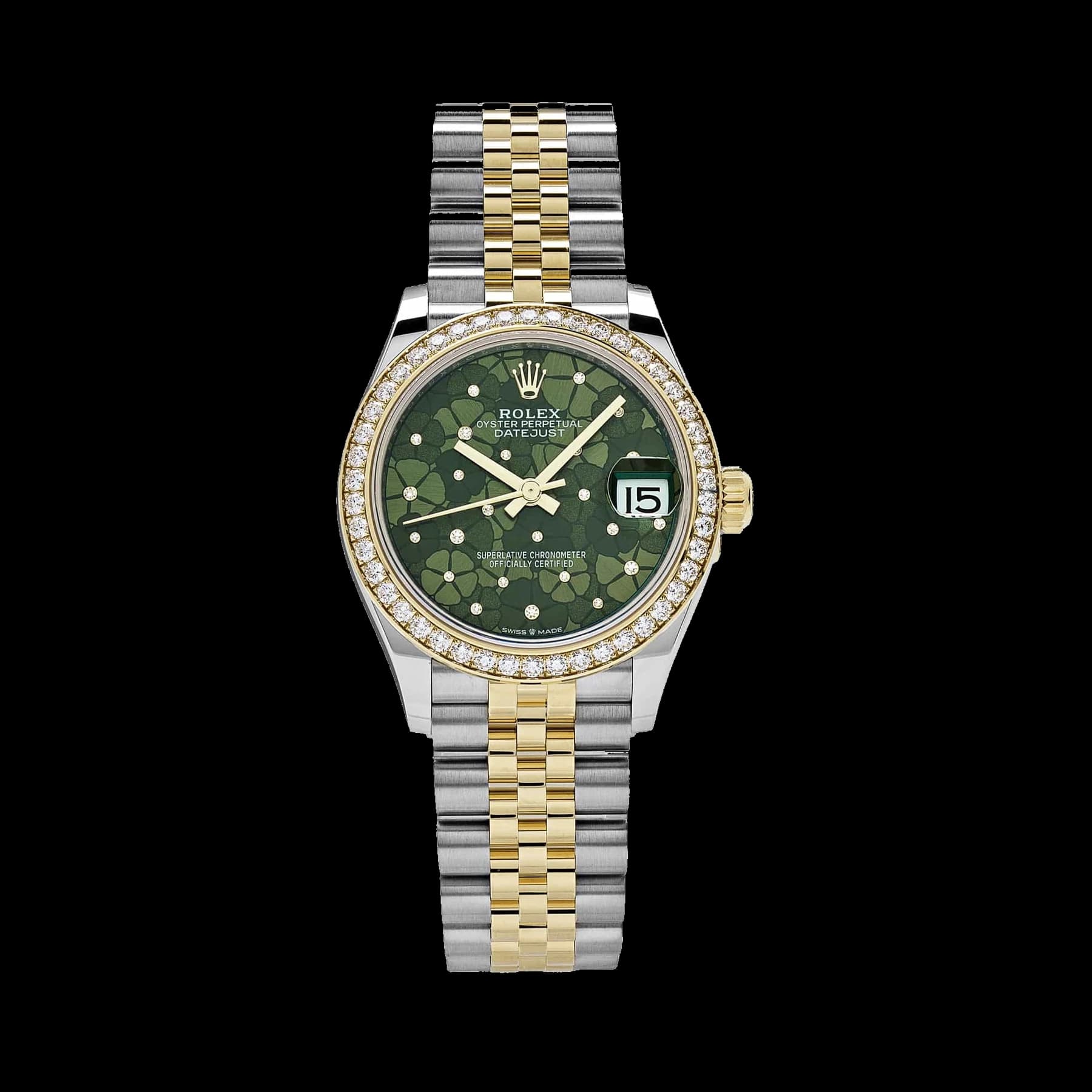 Rolex Datejust 31 278383RBR 'Ladies' Two-Toned Yellow Gold Stainless Steel Green Flower Dial