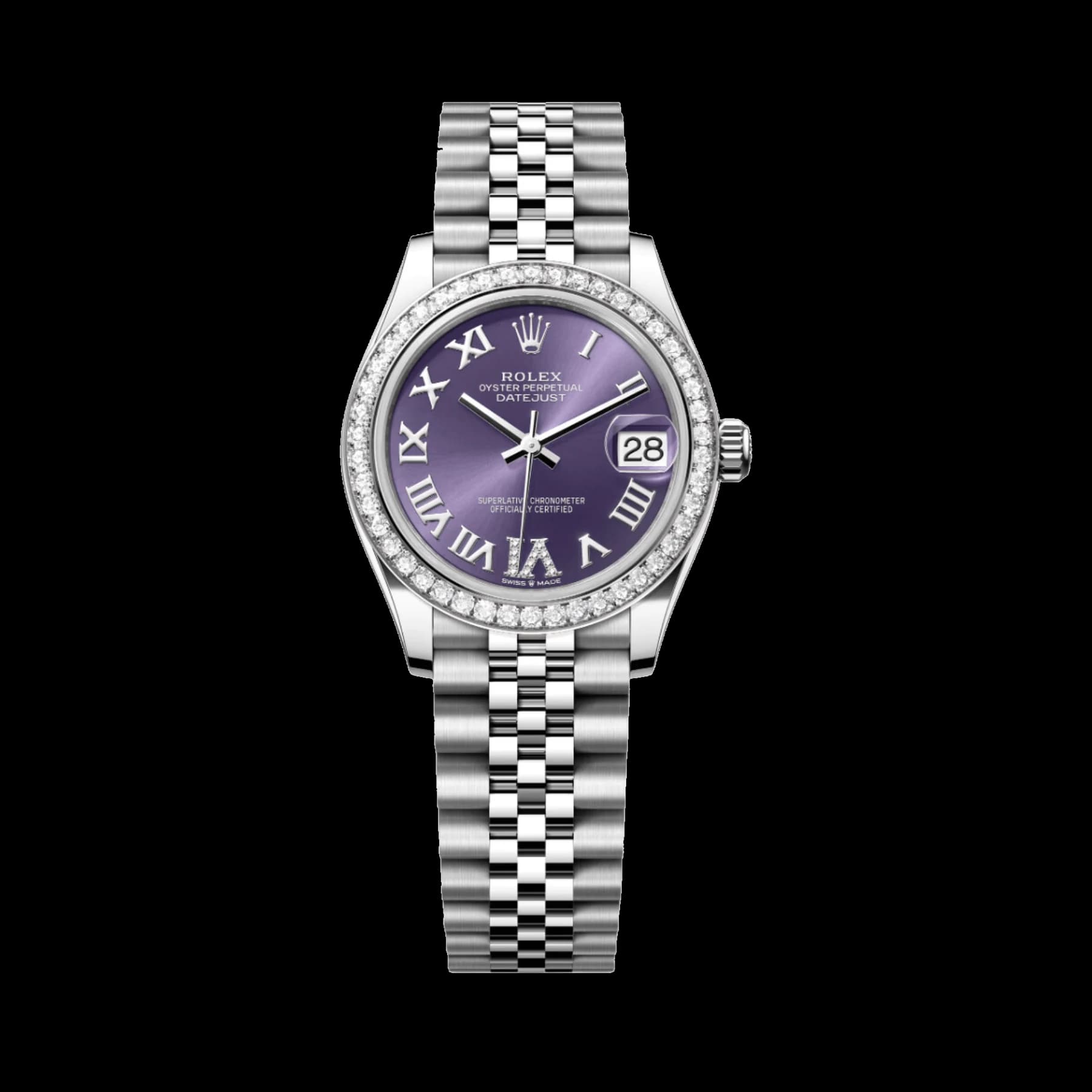 Rolex Datejust 31 278384RBR 'Ladies' Stainless Steel Diamond Bezel Violet Roman Dial Jubilee