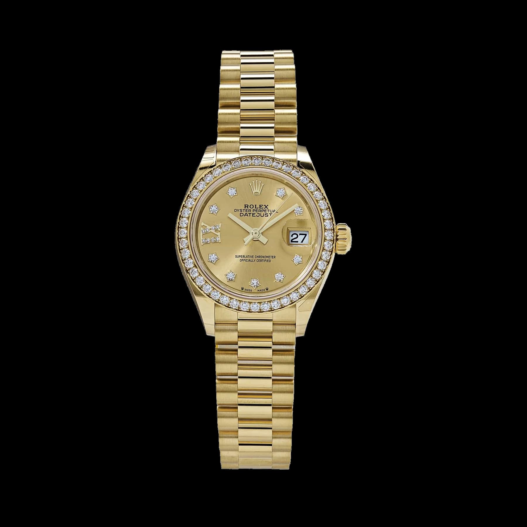 Rolex Datejust 28 279138RBR 'Ladies' Yellow Gold Champagne Diamond Dial President (2025)