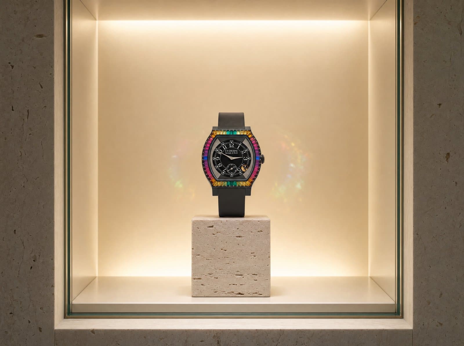 A titanium Élégante on a boutique plinth