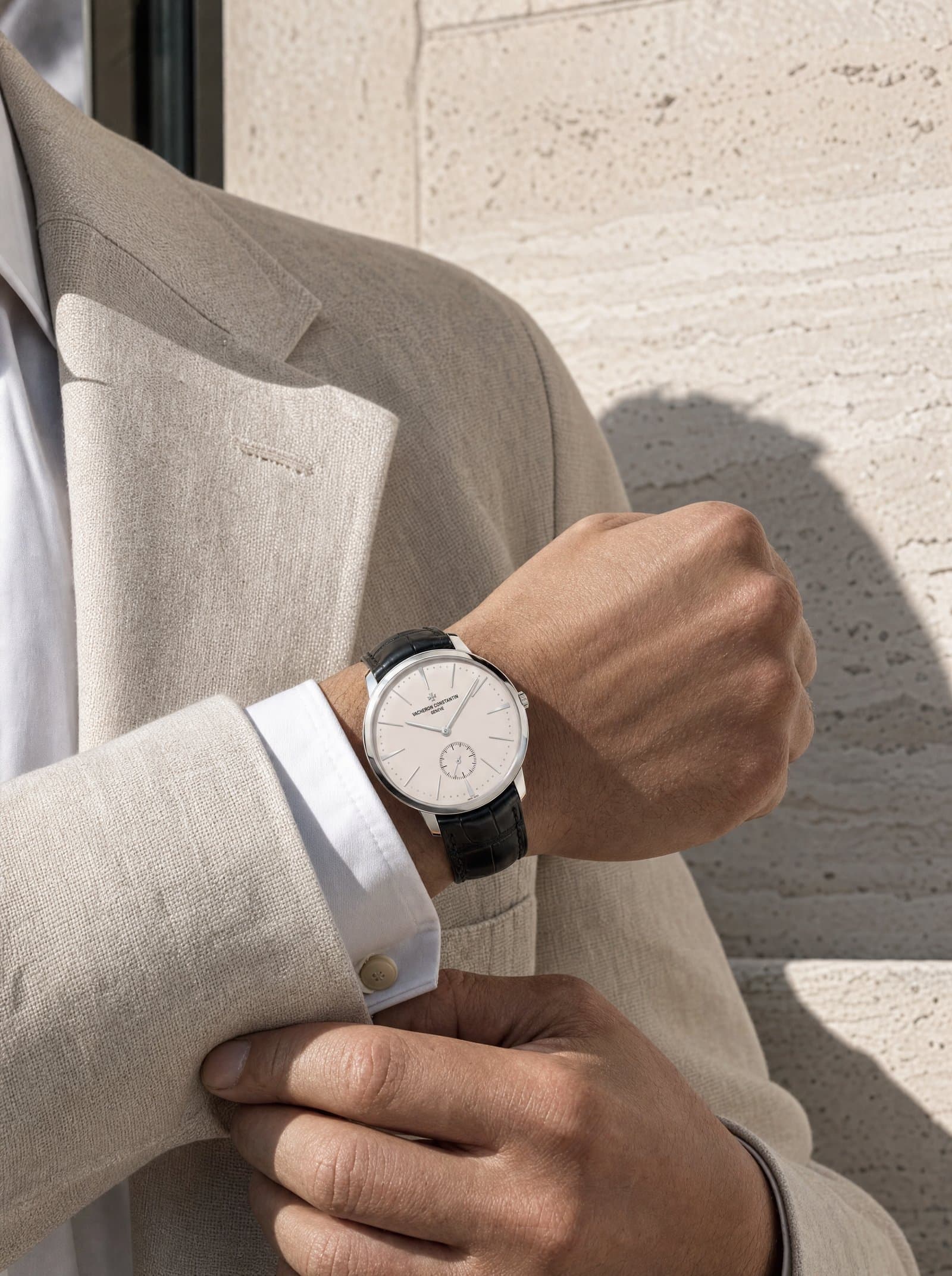 An ultra-thin Patrimony under a linen cuff