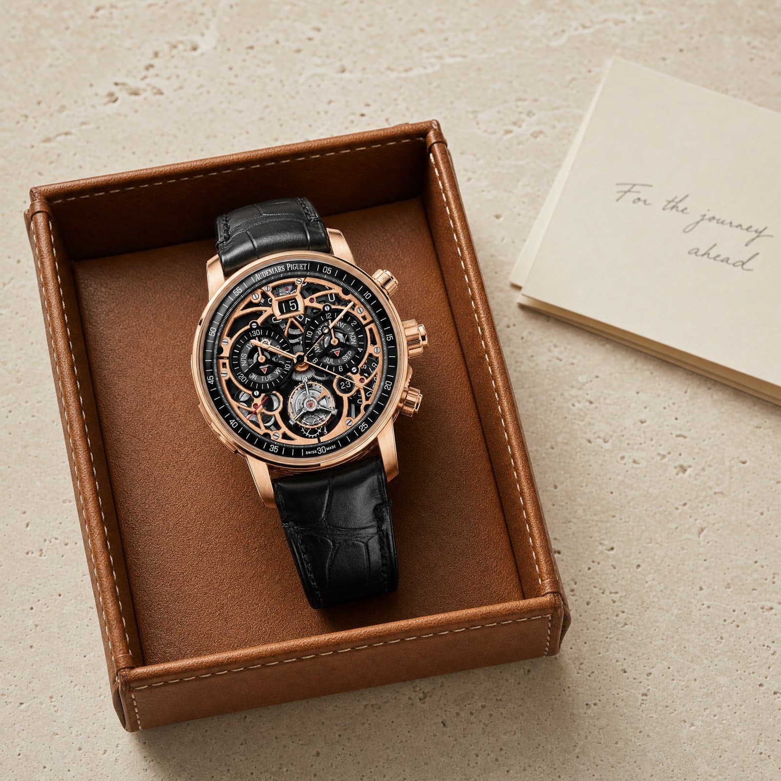 Audemars Piguet Code 11.59 references together on travertine