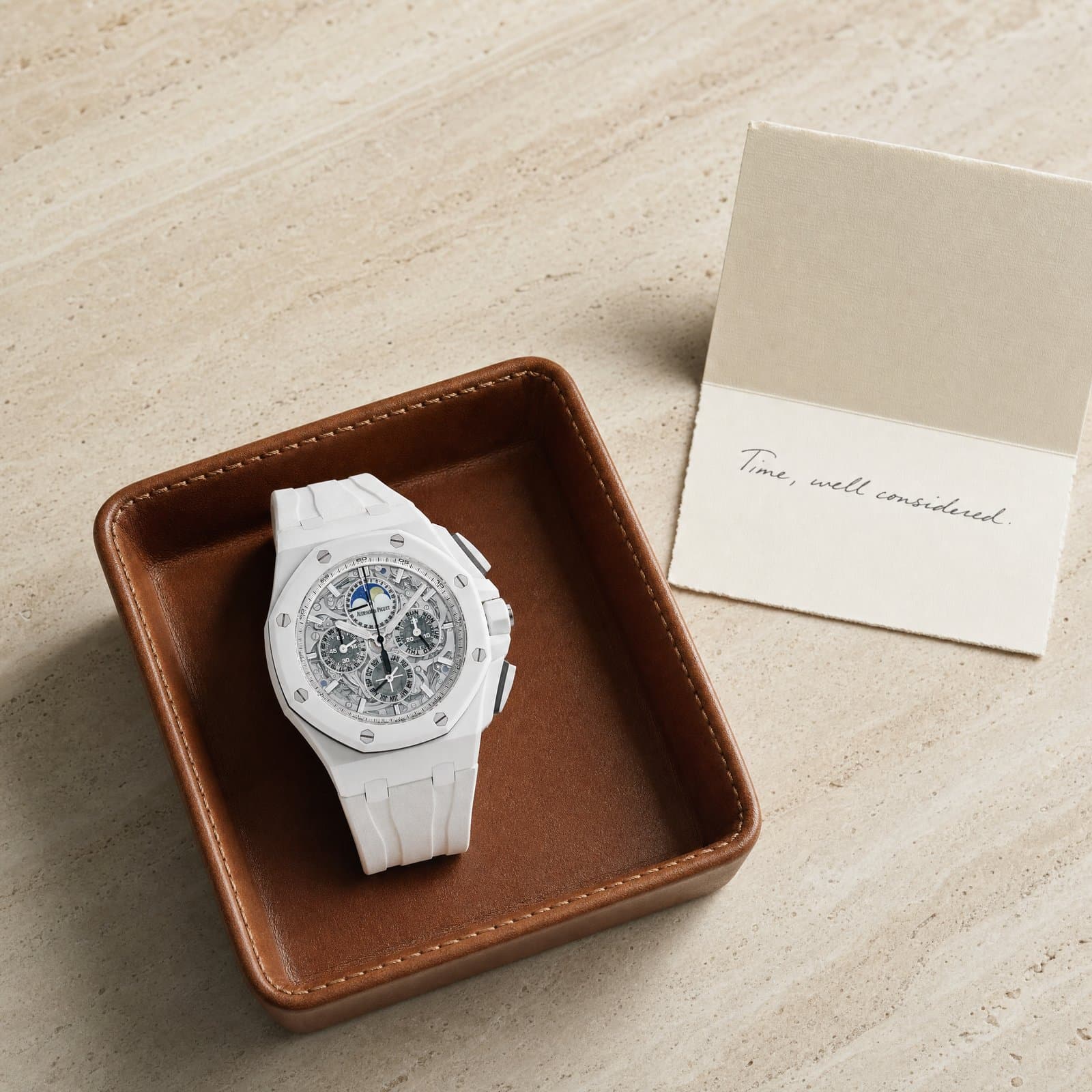 Audemars Piguet Royal Oak Offshore references together on travertine