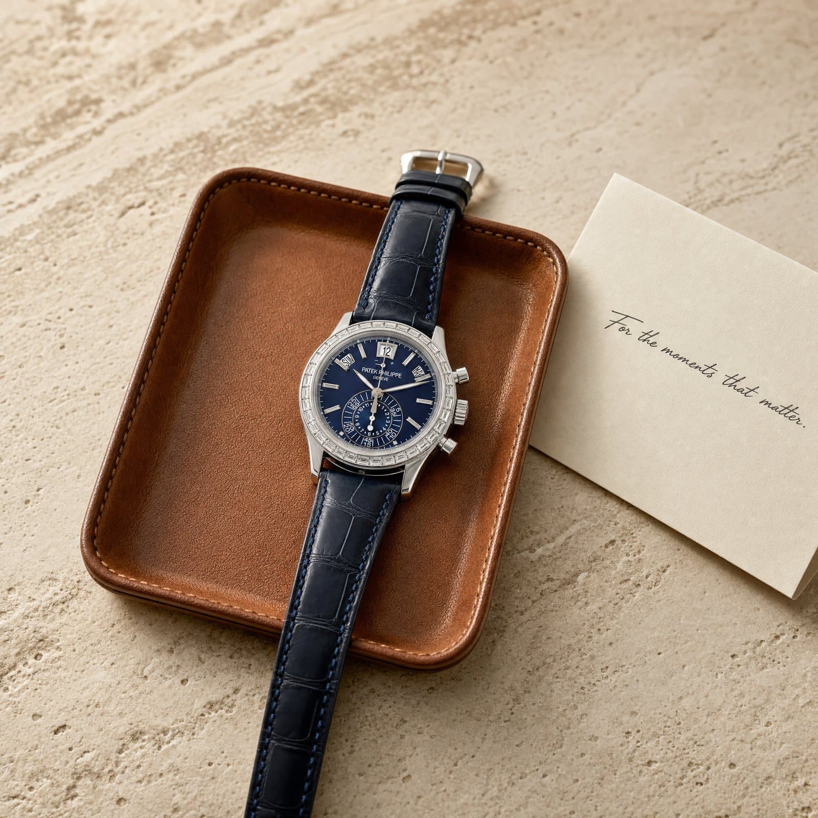 Patek Philippe Complications references together on travertine