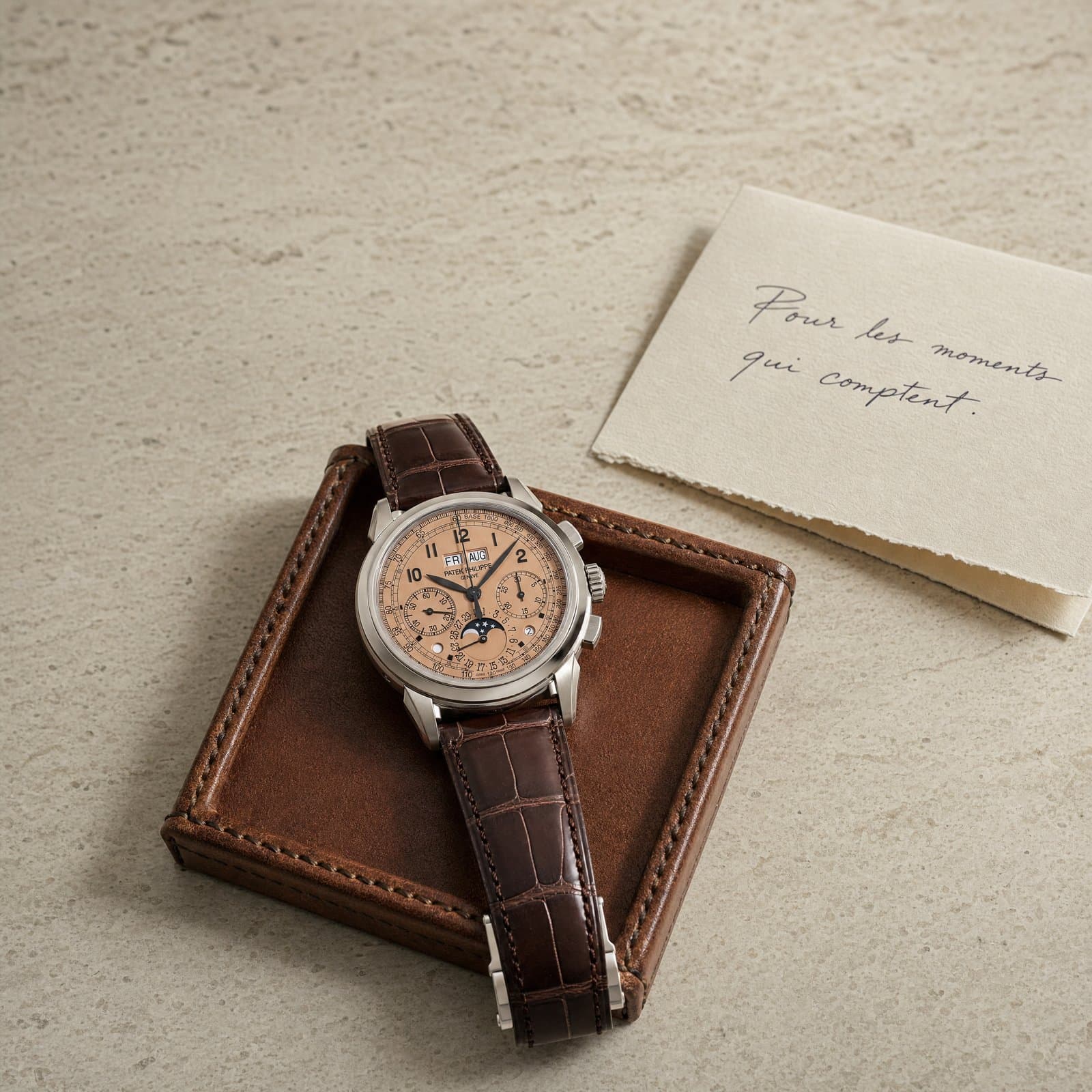 Patek Philippe Grand Complications references together on travertine