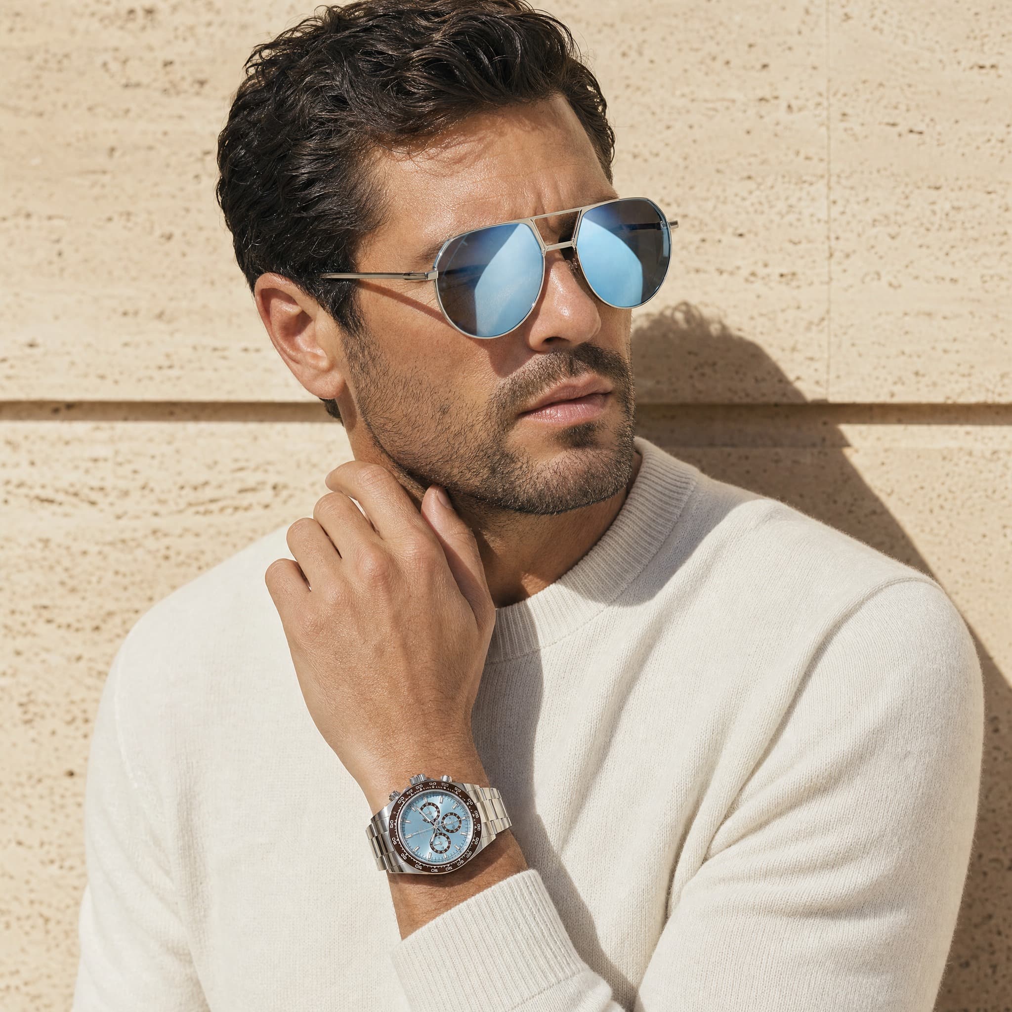 The Maison Soletti house — frame and timepiece on the same person