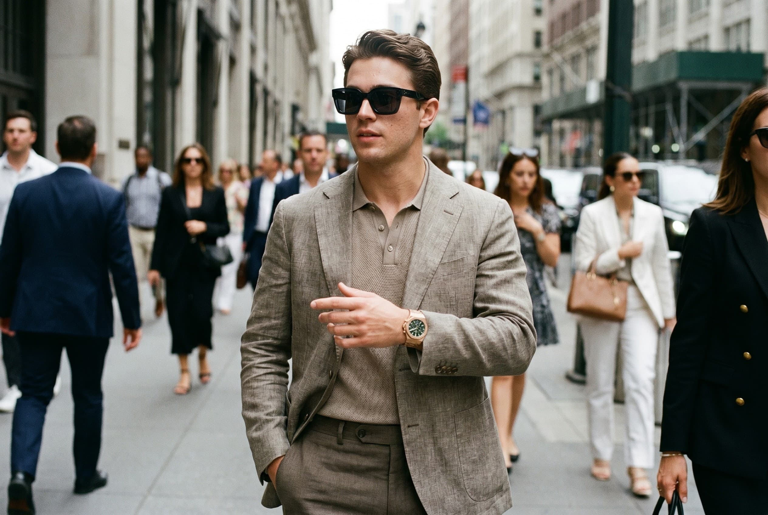 Soletti frames with an Audemars Piguet Royal Oak in the city