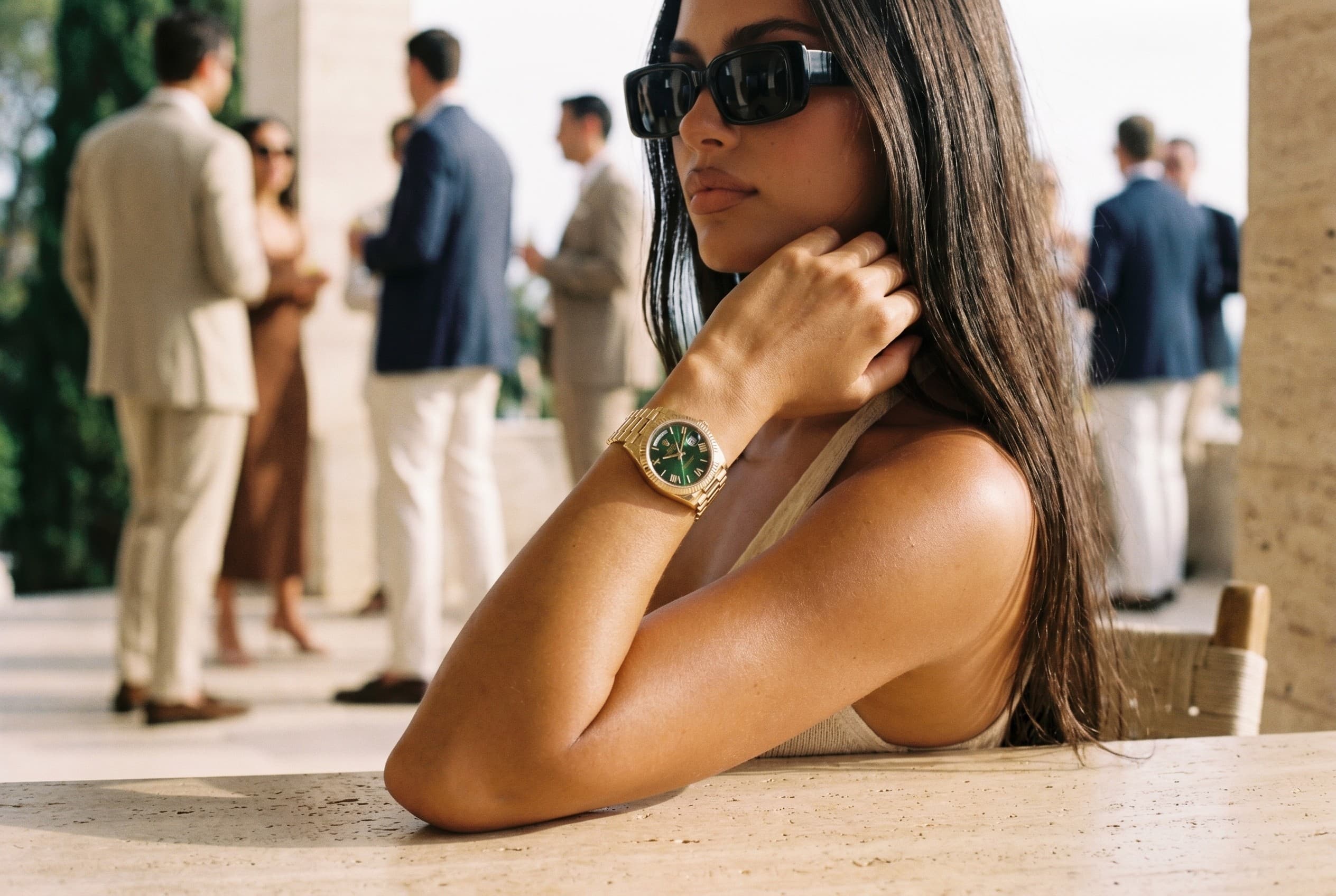 Soletti frames with a yellow-gold Rolex Day-Date