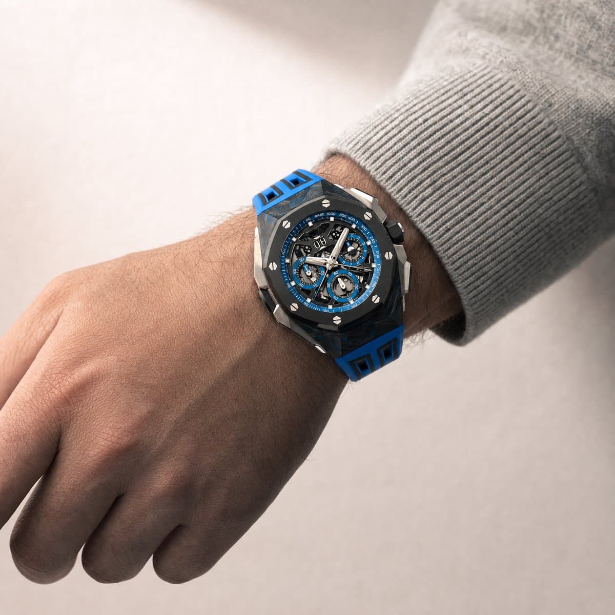 Audemars Piguet Royal Oak Concept 26650FO.OO.D353CA.01 Split-Seconds Chronograph GMT Large Date CFT Carbon Openworked Dial (2024) — worn