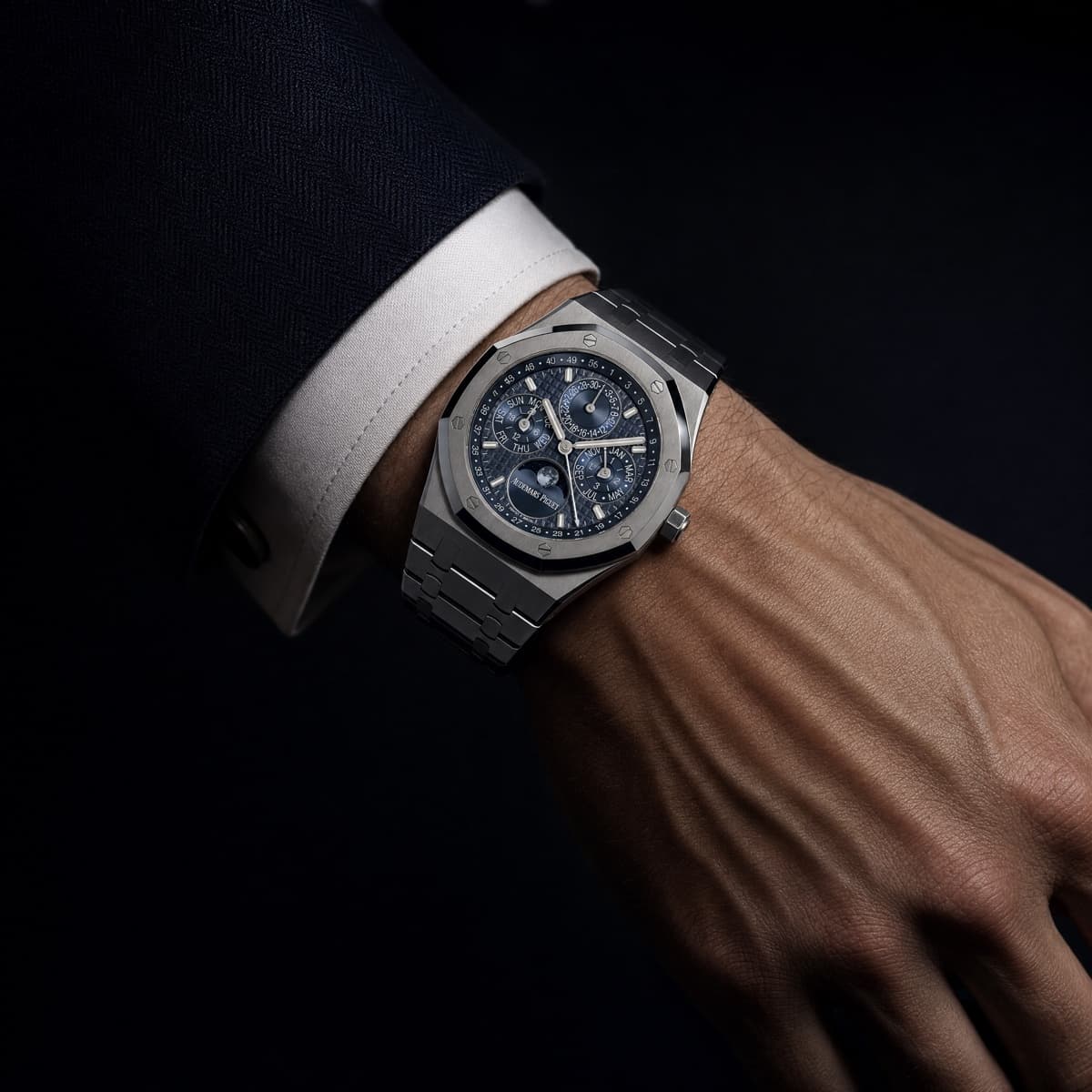Audemars Piguet Royal Oak Perpetual Calendar 26674ST.OO.1320ST.01 Stainless Steel Blue Dial (2025) — worn