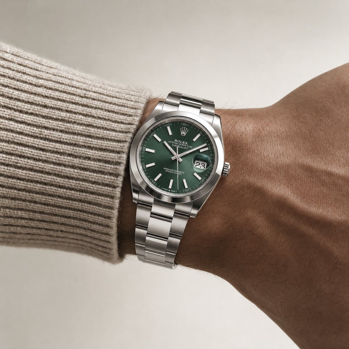 Rolex Datejust 41 126300 Stainless Steel Green Dial Oyster (2026) — worn