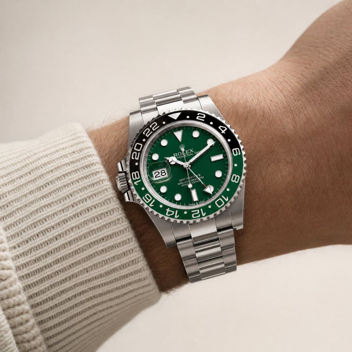 Rolex GMT-Master II 126729VTNR 'Sprite' Lefty White Gold Oyster (2025) — worn