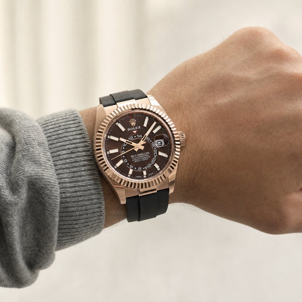 Rolex Sky-Dweller 336235 Rose Gold Brown Chocolate Dial (2024) — worn