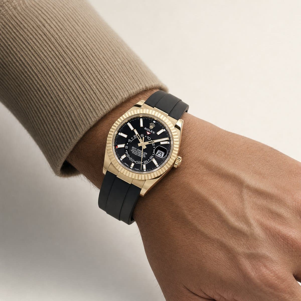 Rolex Sky-Dweller 336238 Yellow Gold Bright Black Dial (2024) — worn