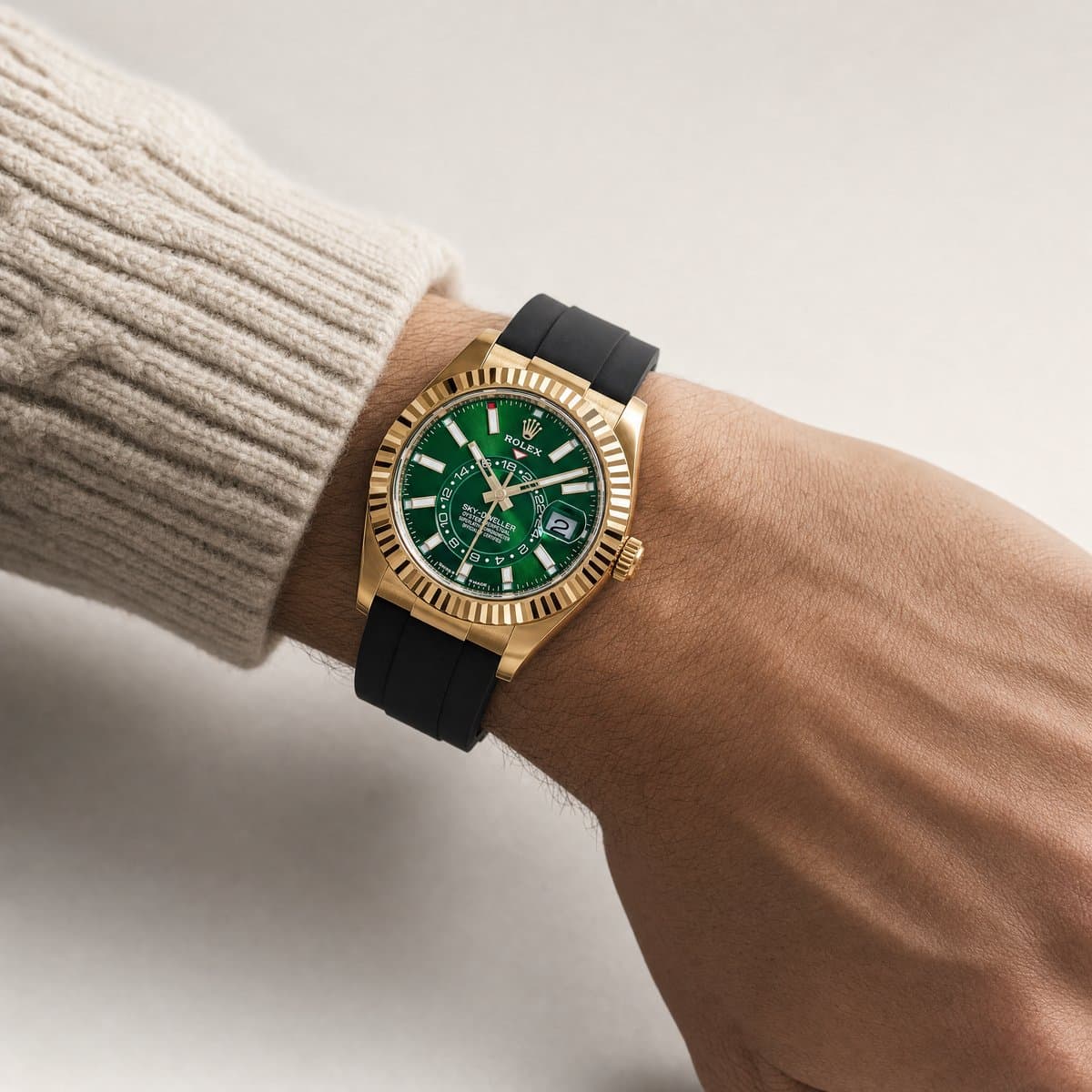Rolex Sky-Dweller 336238 Yellow Gold Bright Green Dial (2026) — worn