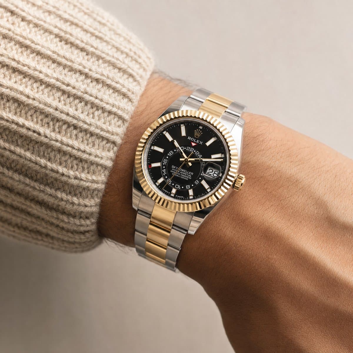 Rolex Sky-Dweller 336933 Stainless Steel Yellow Gold Black Dial Oyster (2026) — worn