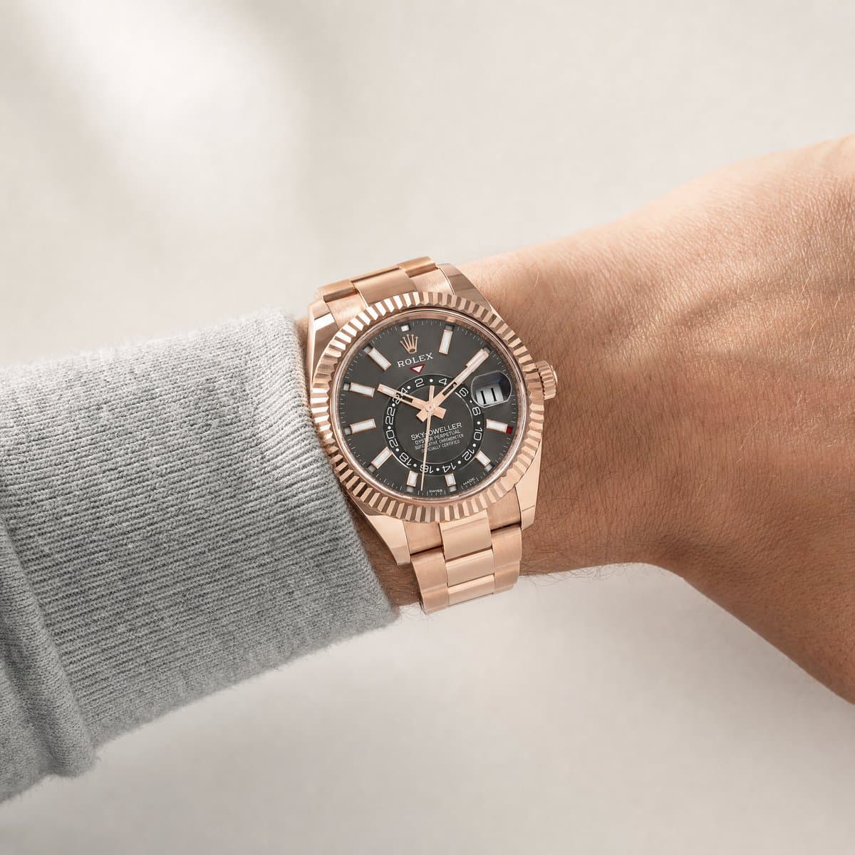 Rolex Sky-Dweller 336935 Rose Gold Rhodium Slate Grey Dial (2024) — worn
